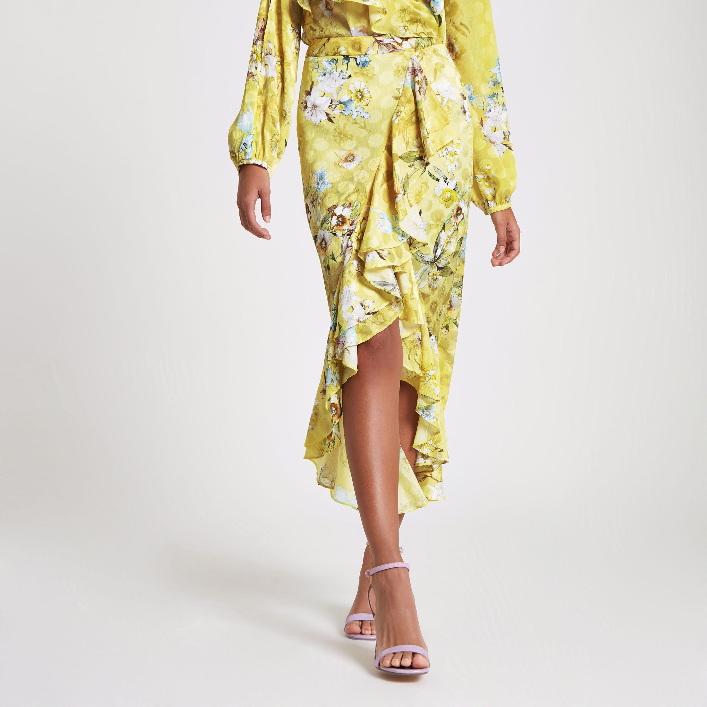 river island yellow frill dress