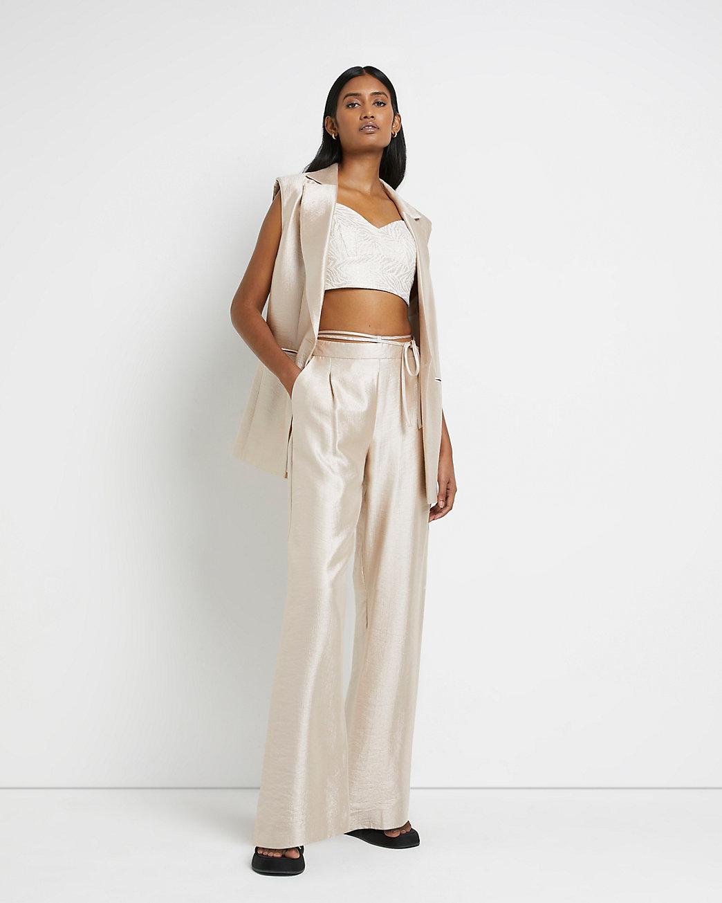 River Island Gold Tie Waist Wide Leg 