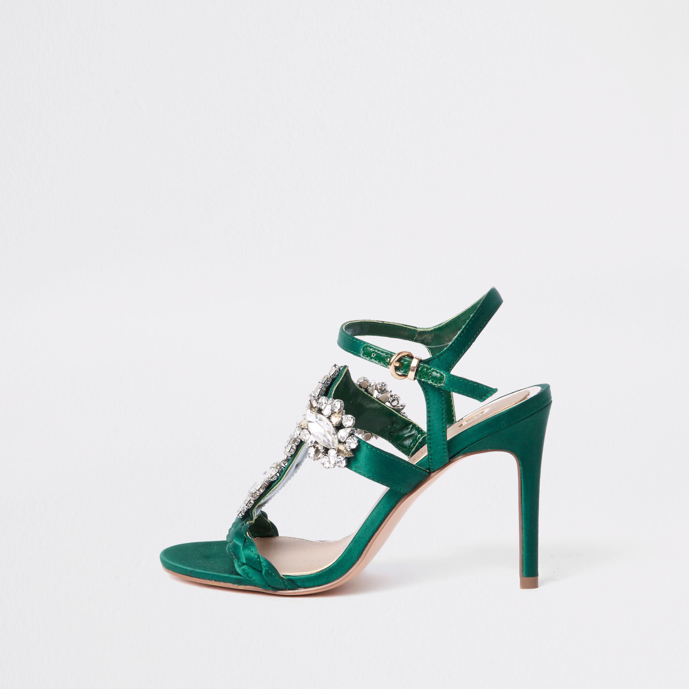 green barely there heels