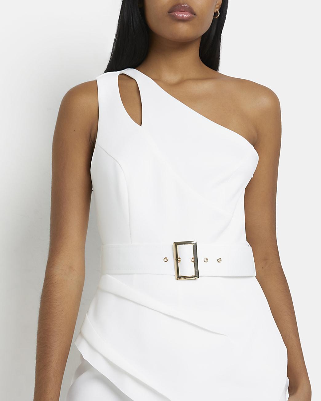 River Island White One Shoulder Playsuit | Lyst