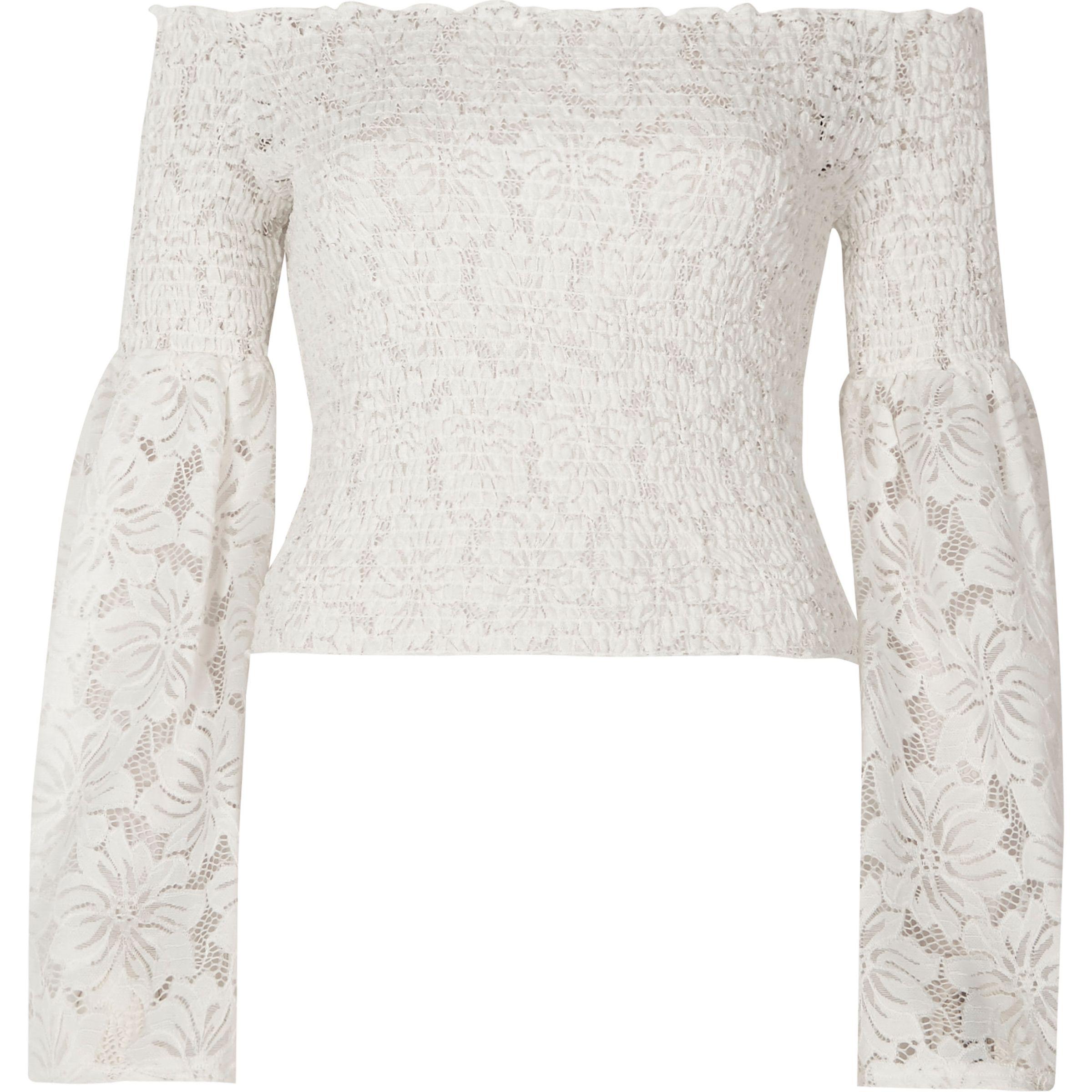 river island white lace shirt