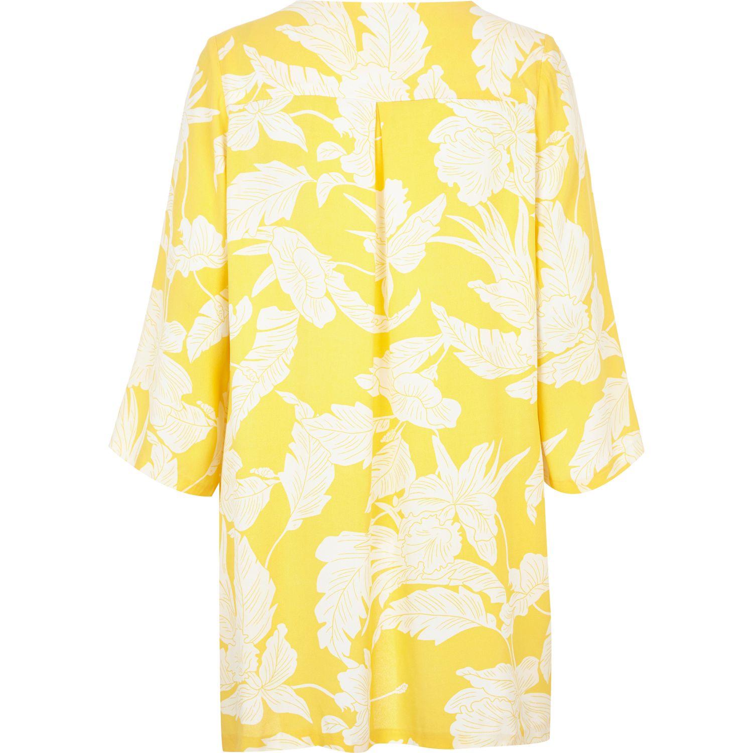 Lyst - River island Yellow Floral Print Kimono in Yellow