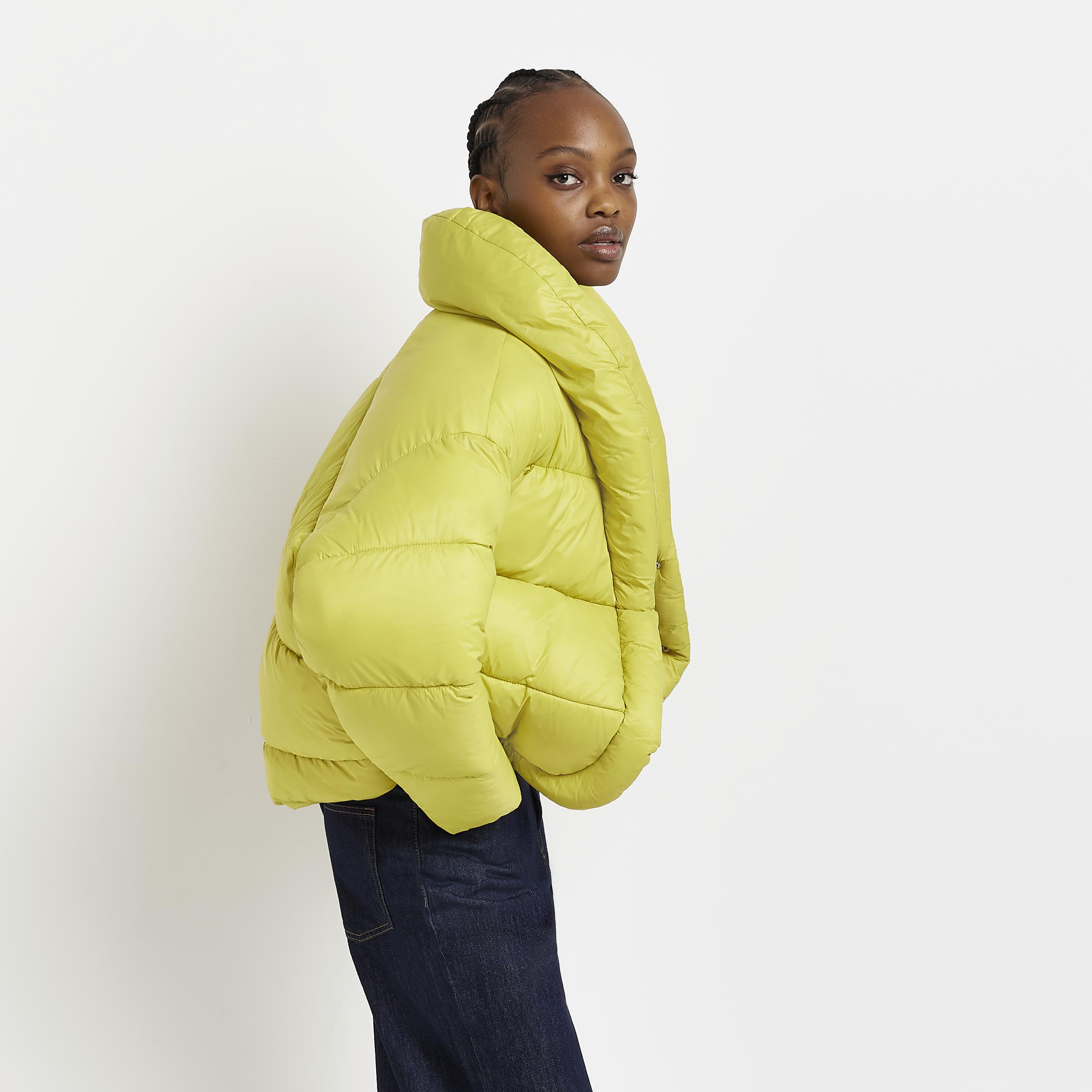 River Island Green Green Puffer Jacket in Yellow | Lyst UK