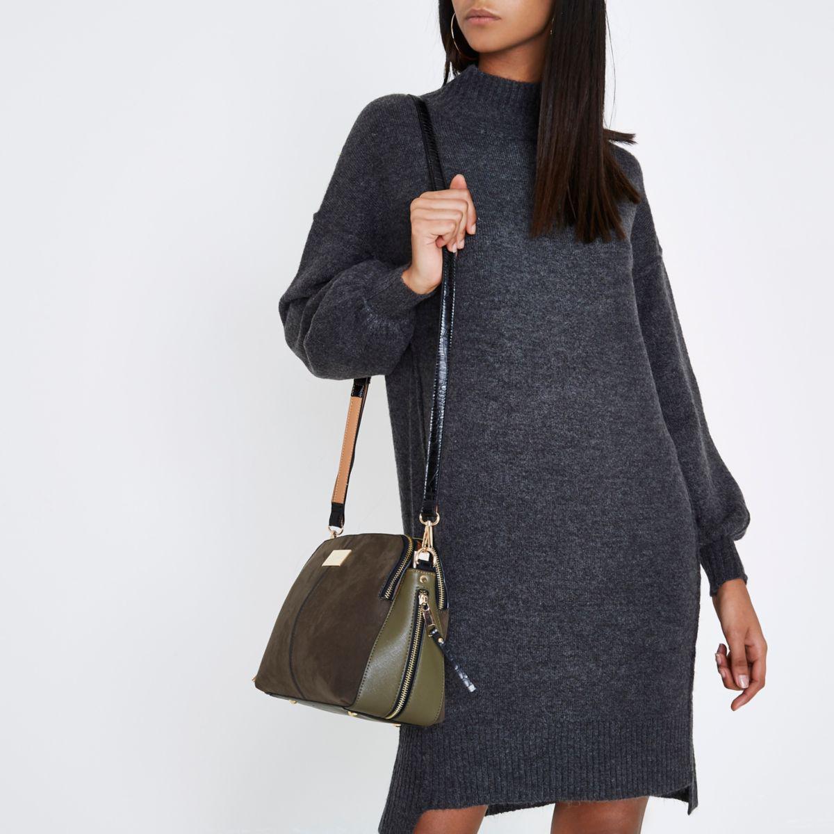 river island black triple compartment cross body bag