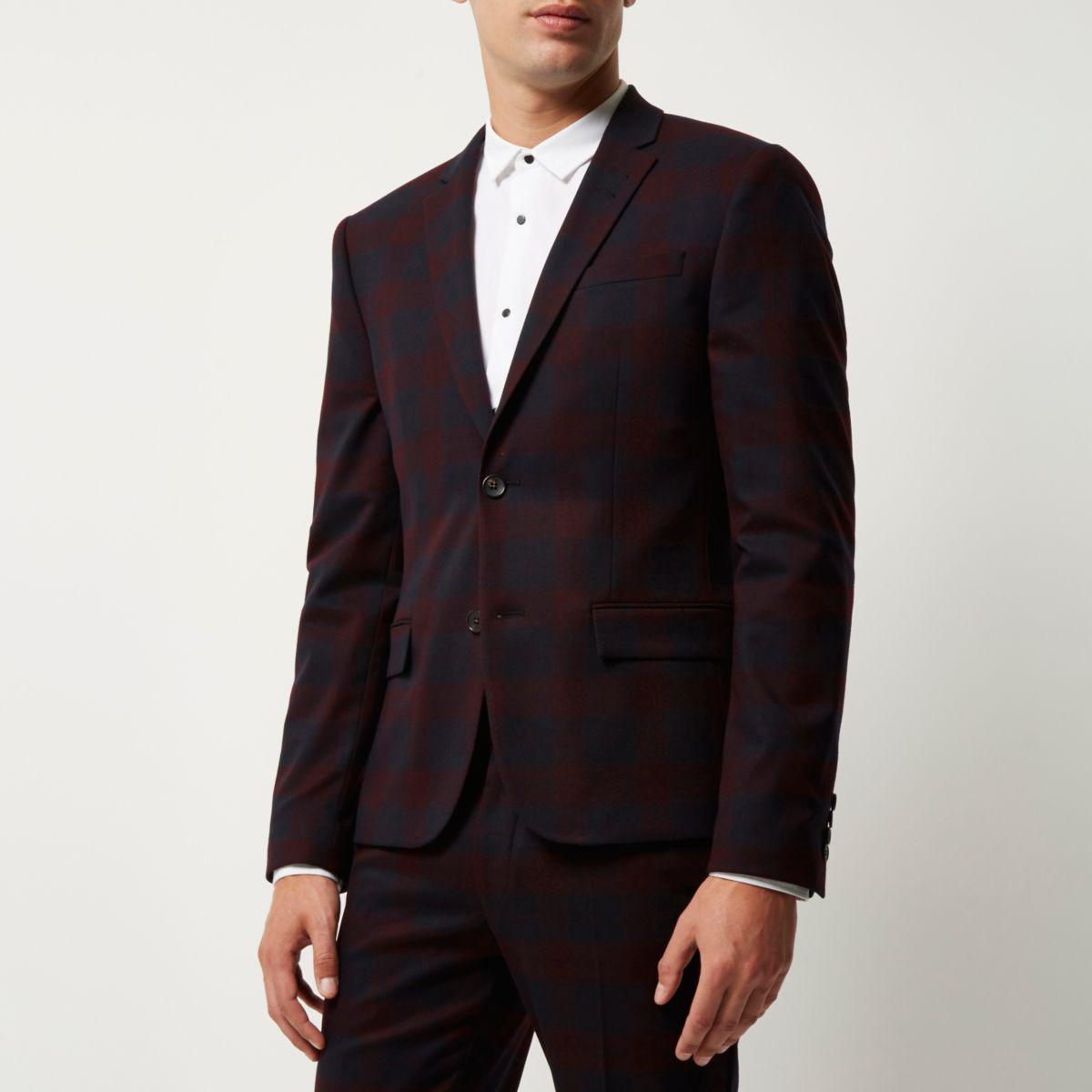 River Island Synthetic Red Tartan Skinny Suit Jacket for Men Lyst