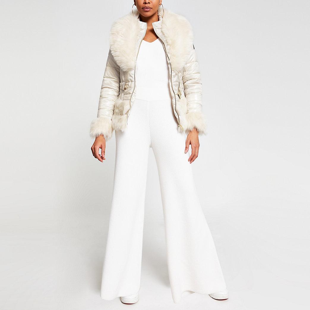 Cream fitted best sale coat