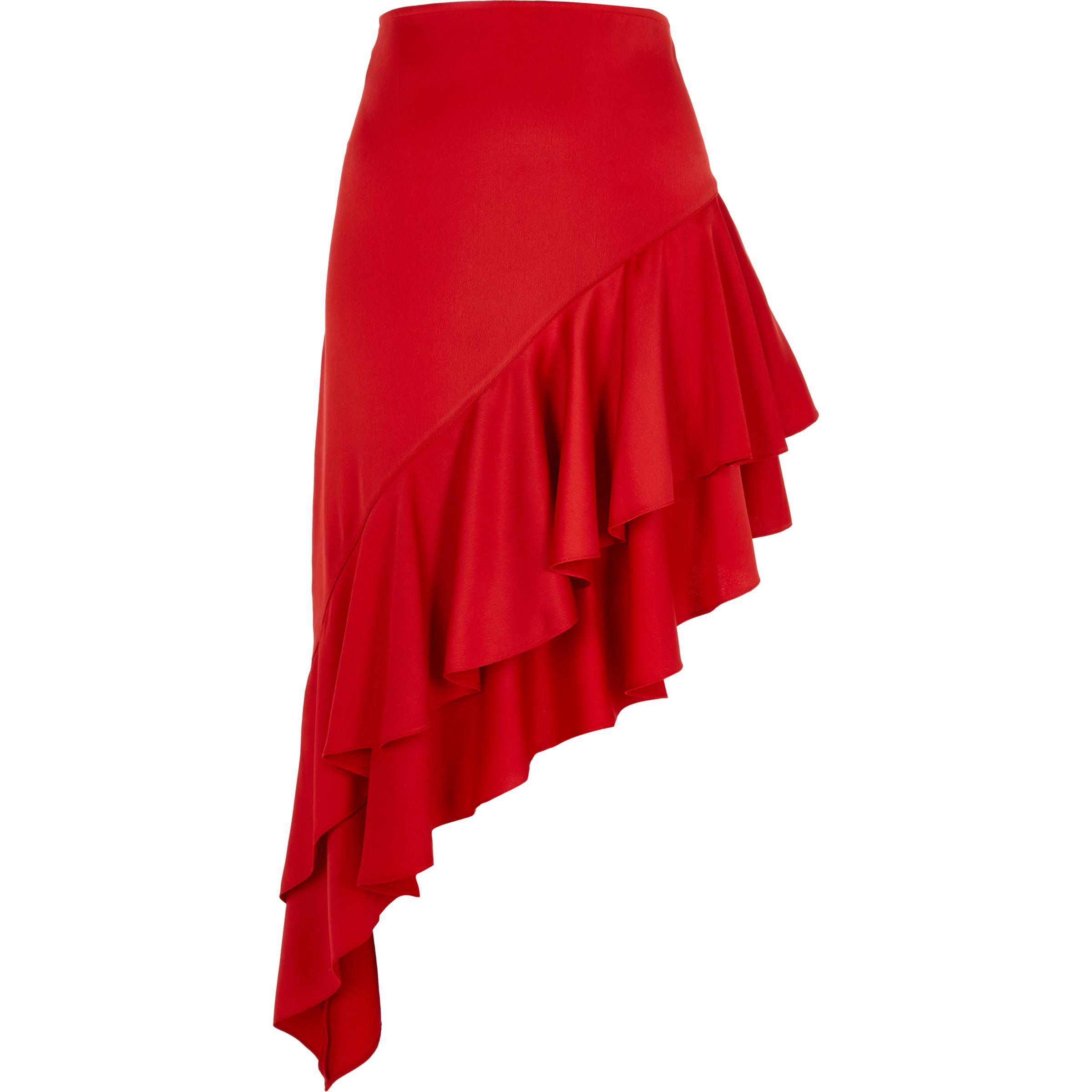 River Island Red Asymmetric Frill Hem Skirt | Lyst