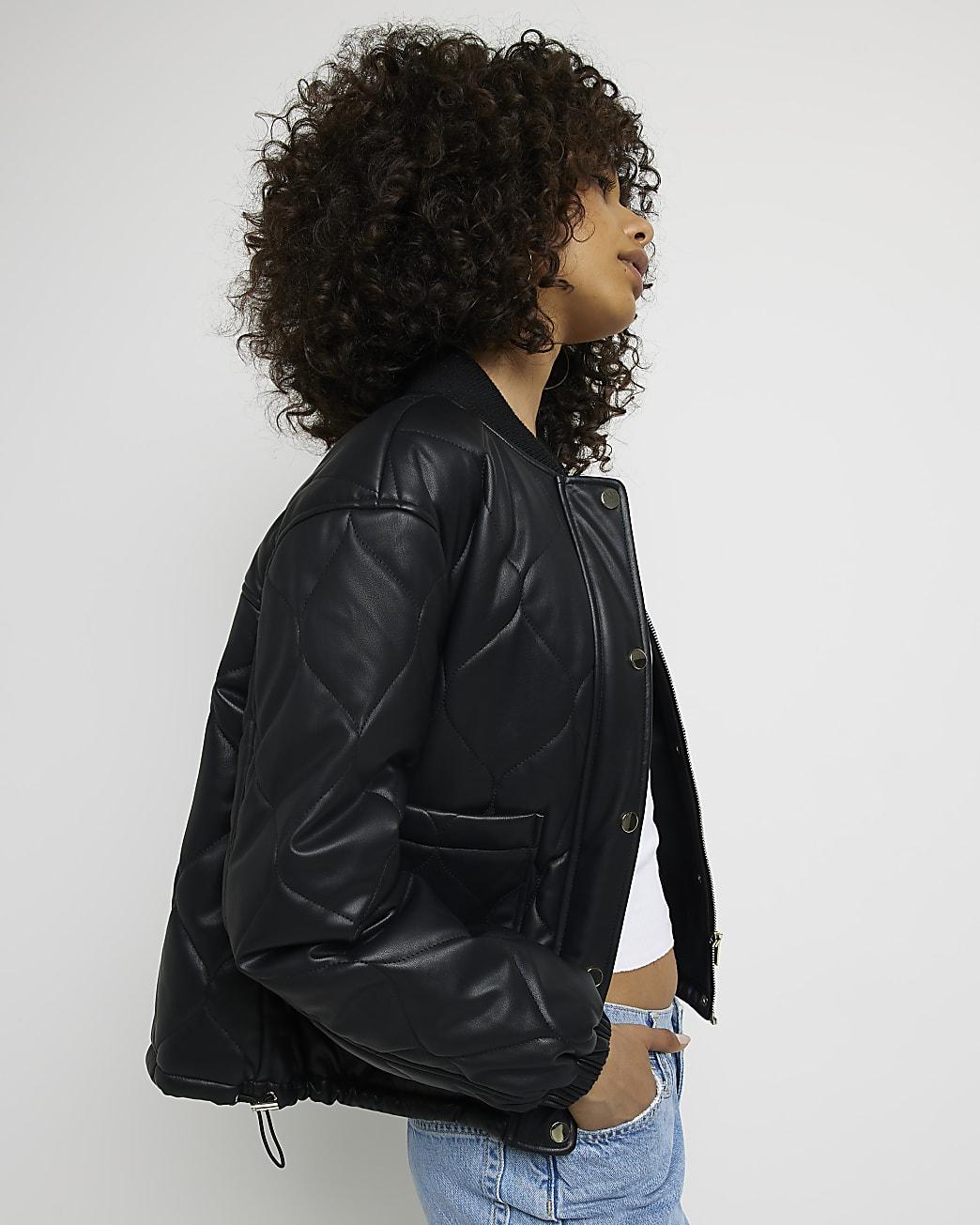 River Island Black Faux Leather Quilted Bomber Jacket Lyst Australia