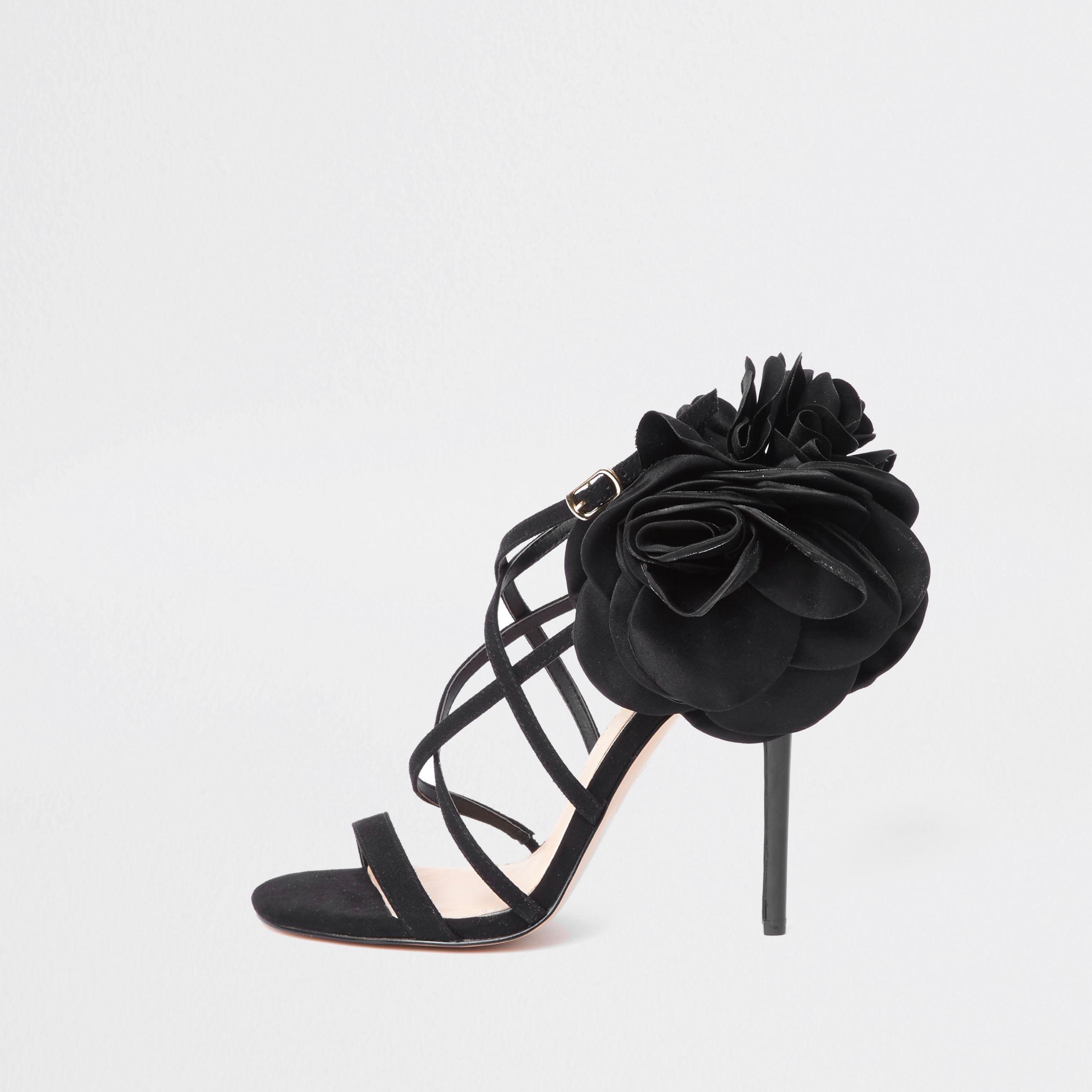black flower heels