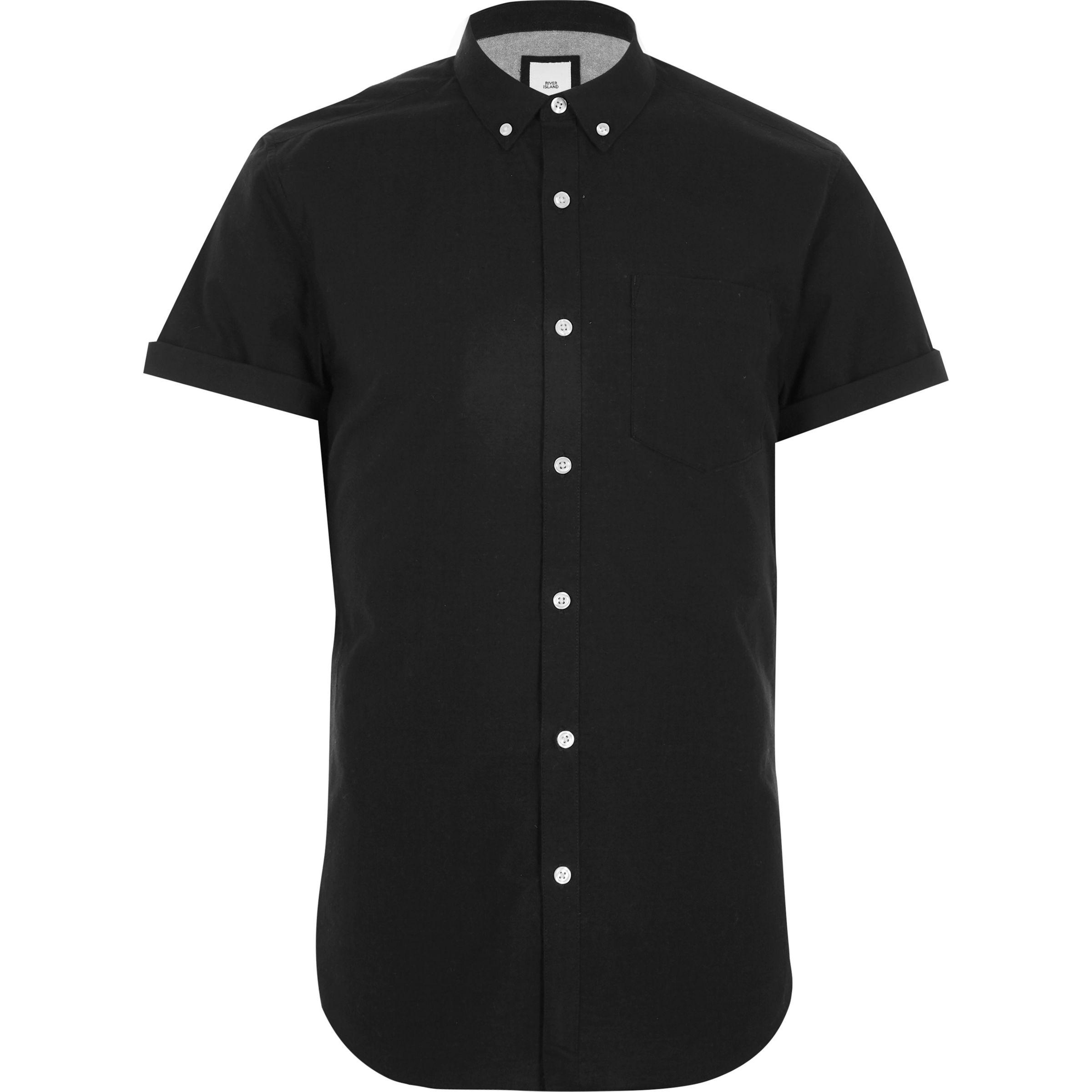 River Island Cotton Black Short Sleeve Slim Fit Oxford Shirt for Men - Lyst