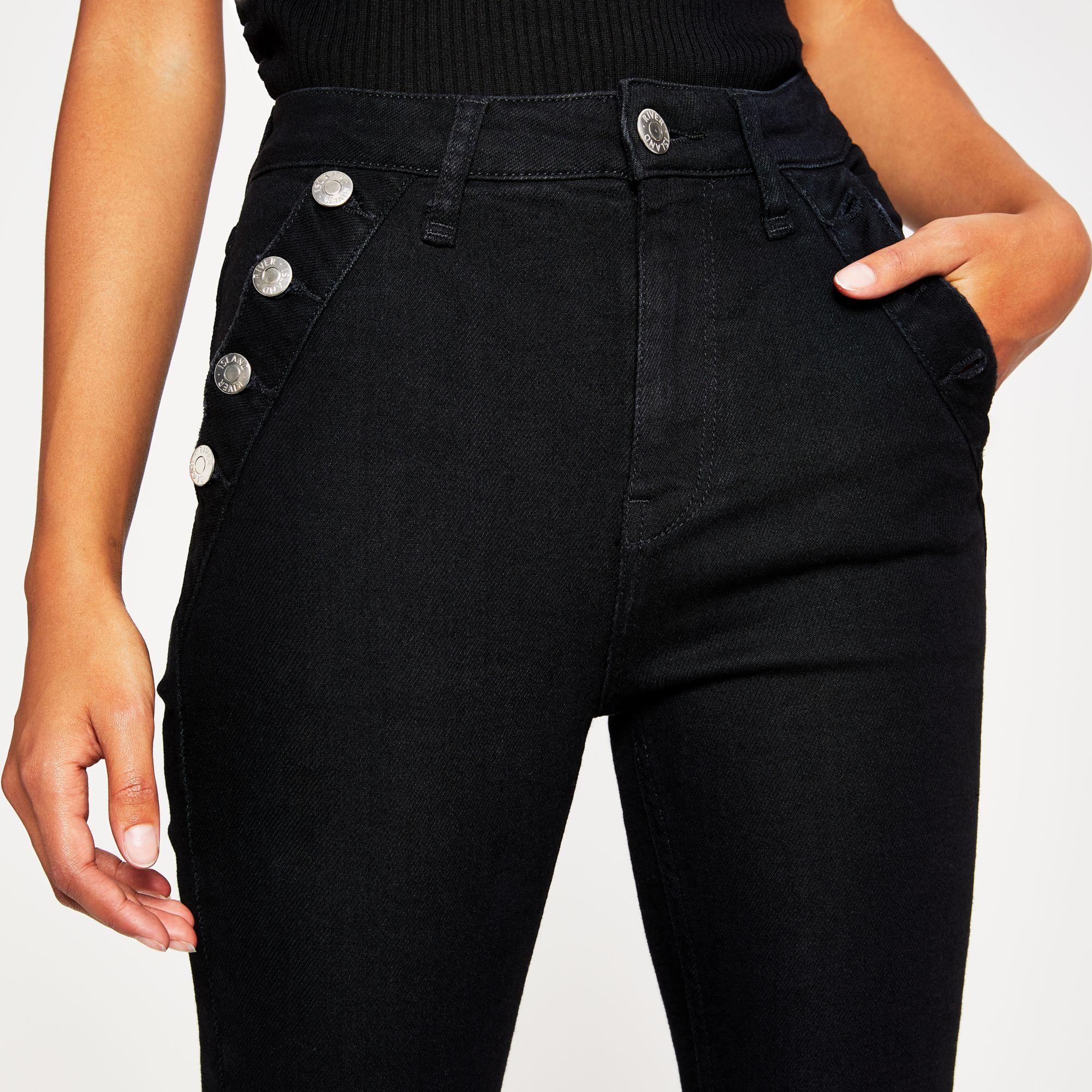 River Island Denim Black Button Pocket Hailey Skinny Jeans - Lyst