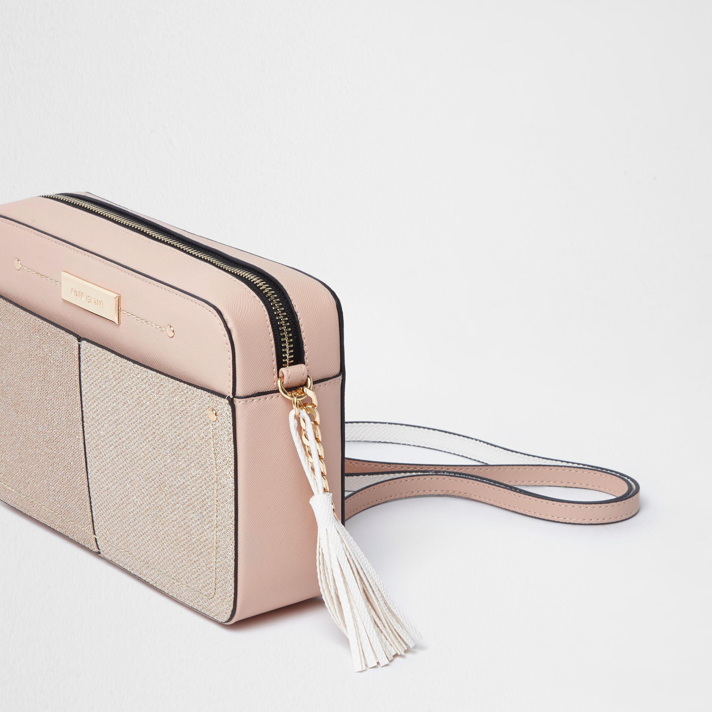 Nude Metallic Front Cross Body Chain Bag