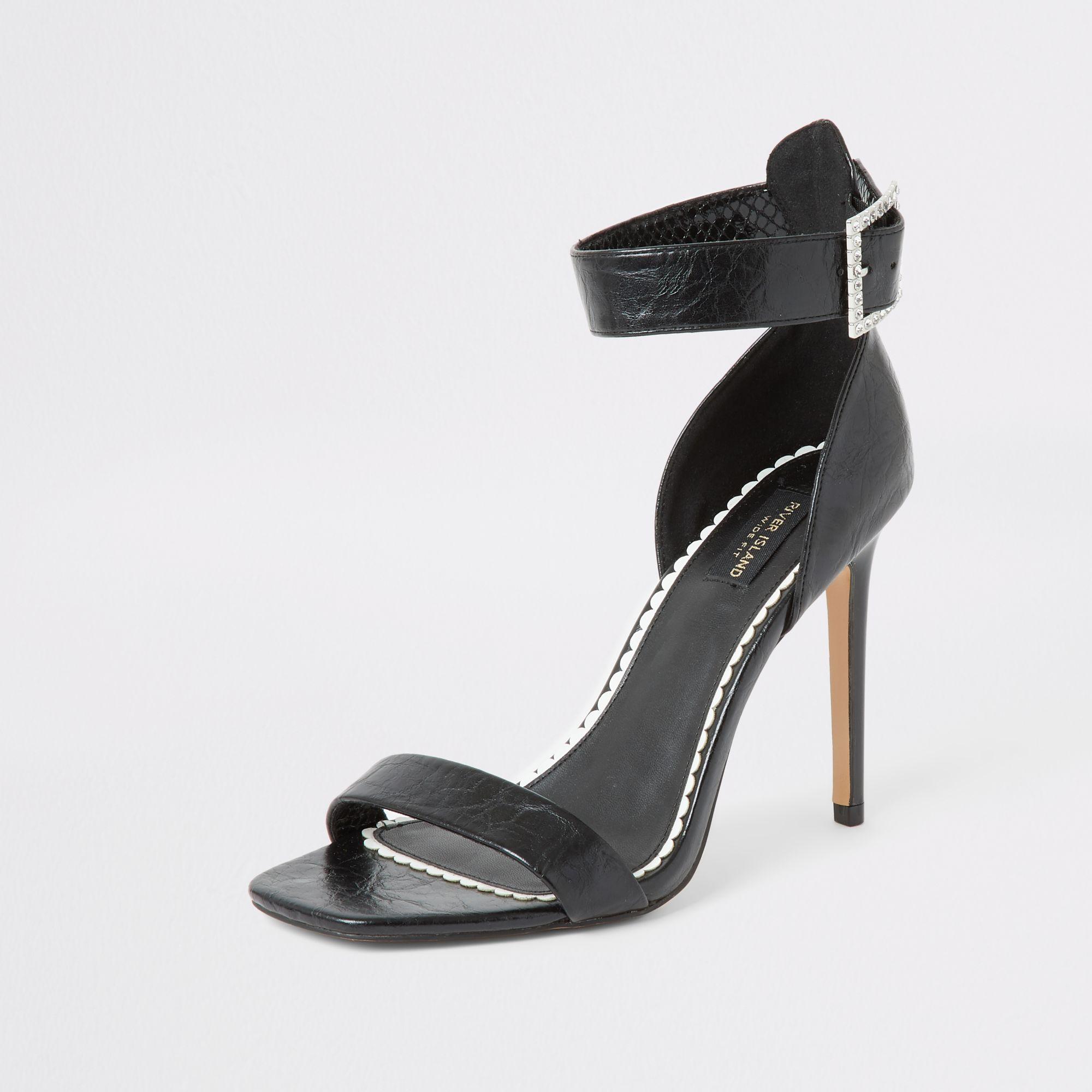 River Island Diamante Buckle Wide Fit Sandal in Black Lyst River Island Black High Heels Diamonte