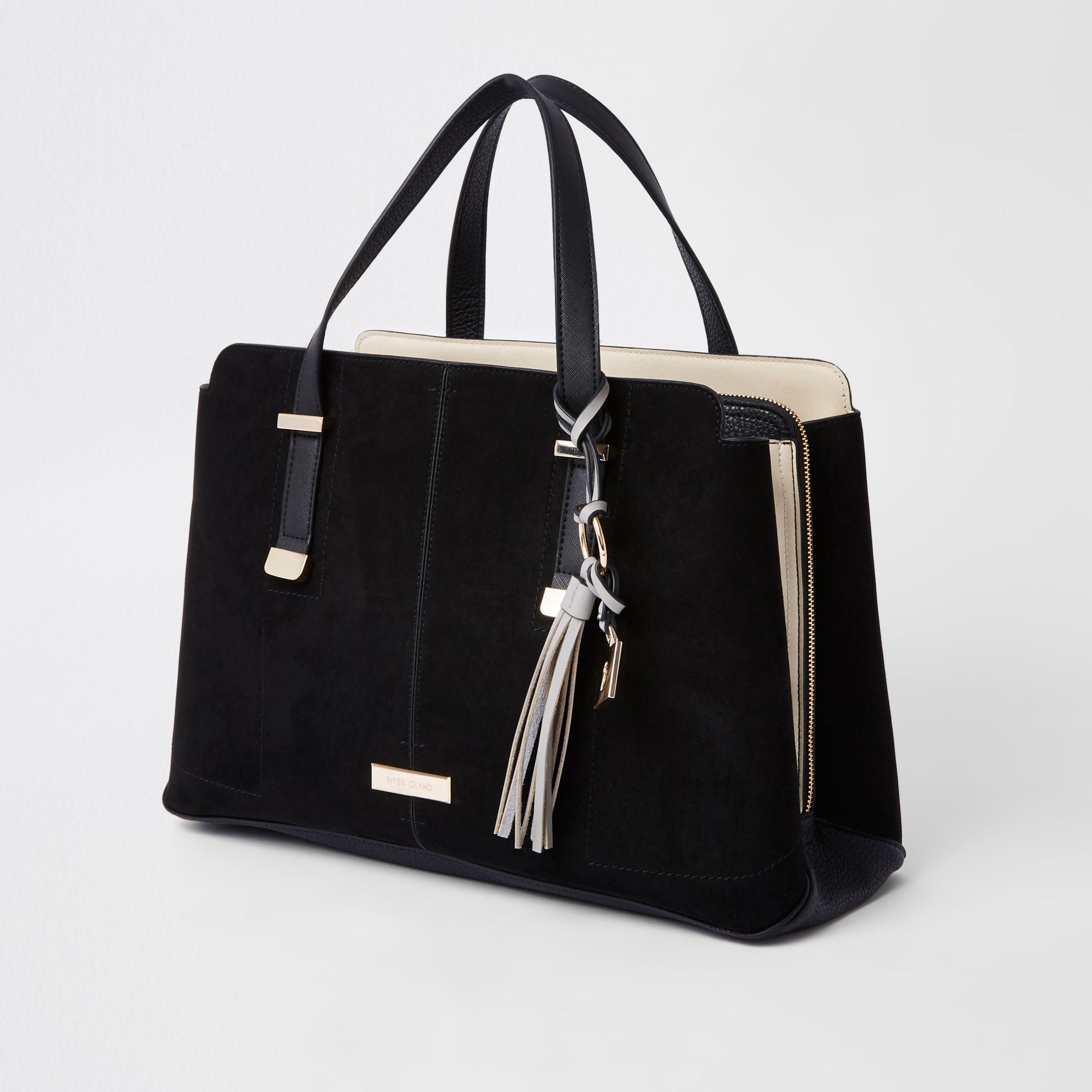 black tote bag with compartments