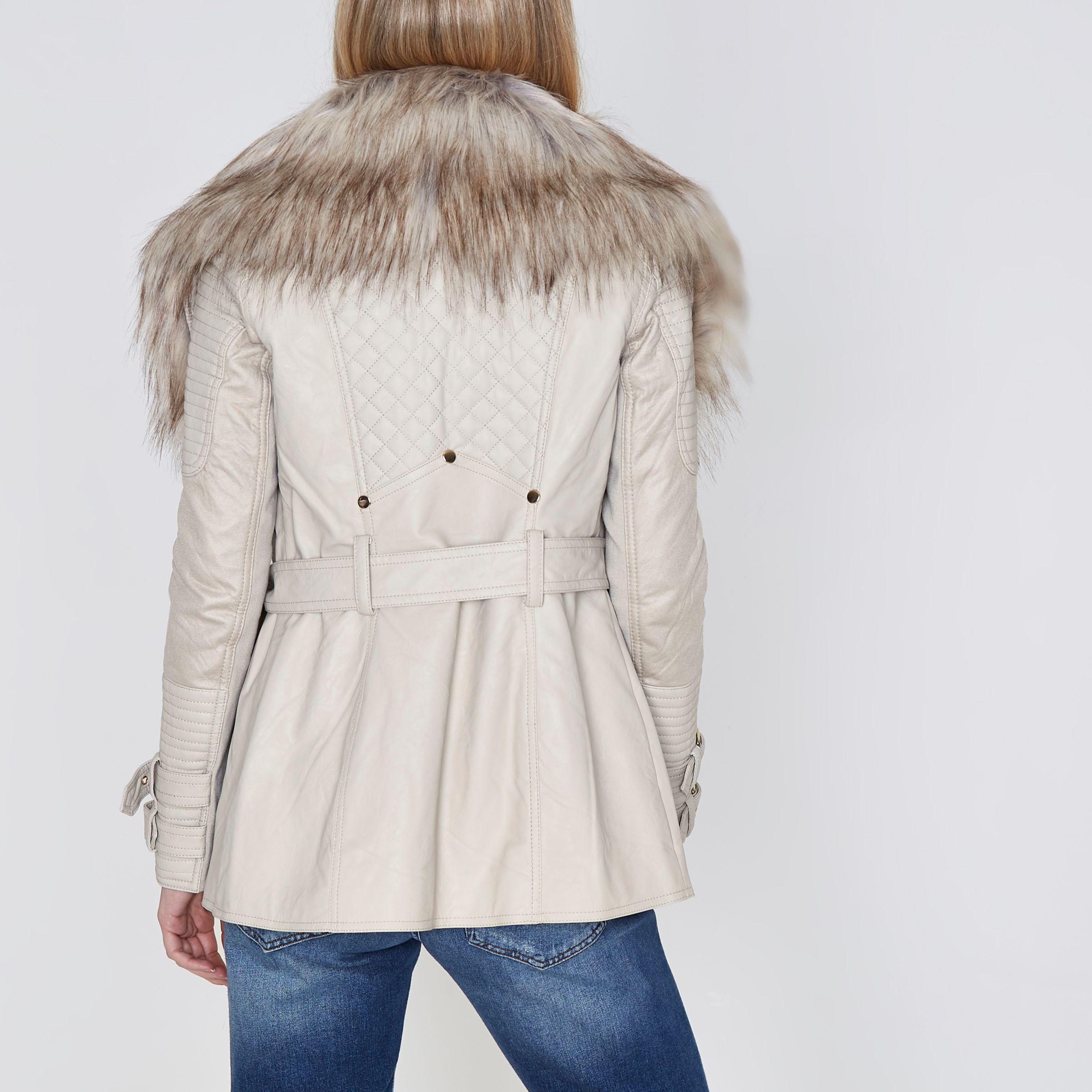 river island cream faux leather jacket