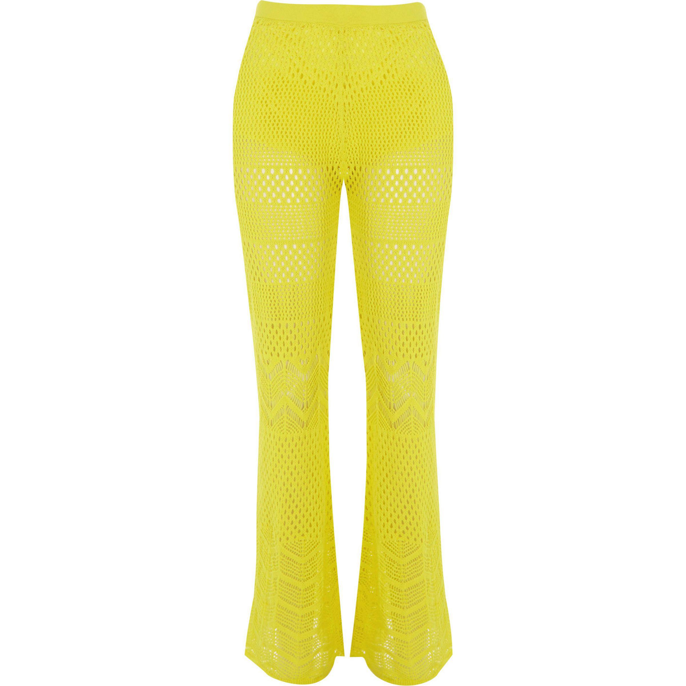 Yellow Crochet Knit Flared Trousers | Lyst