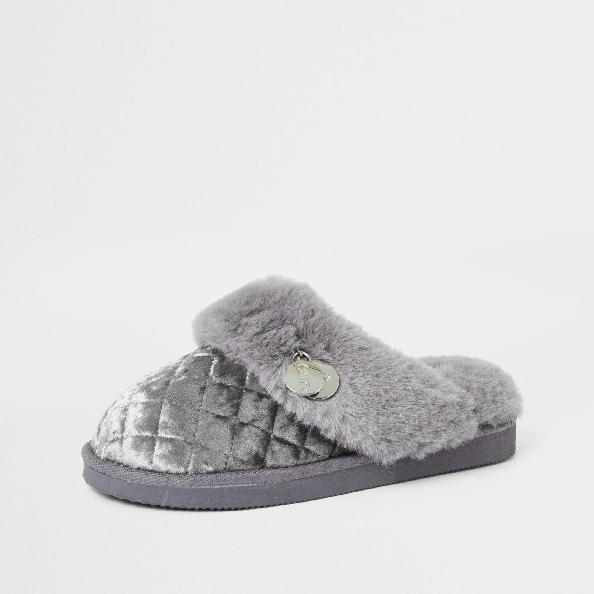 river island grey slippers