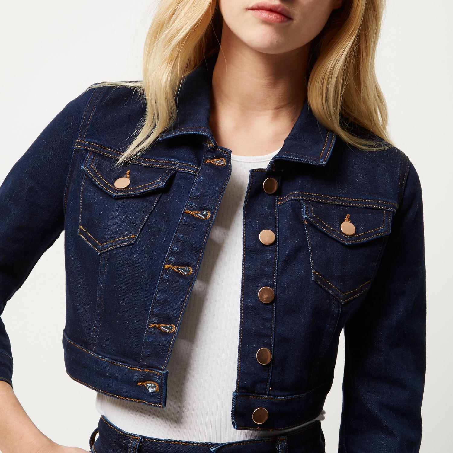 dark blue cropped denim jacket