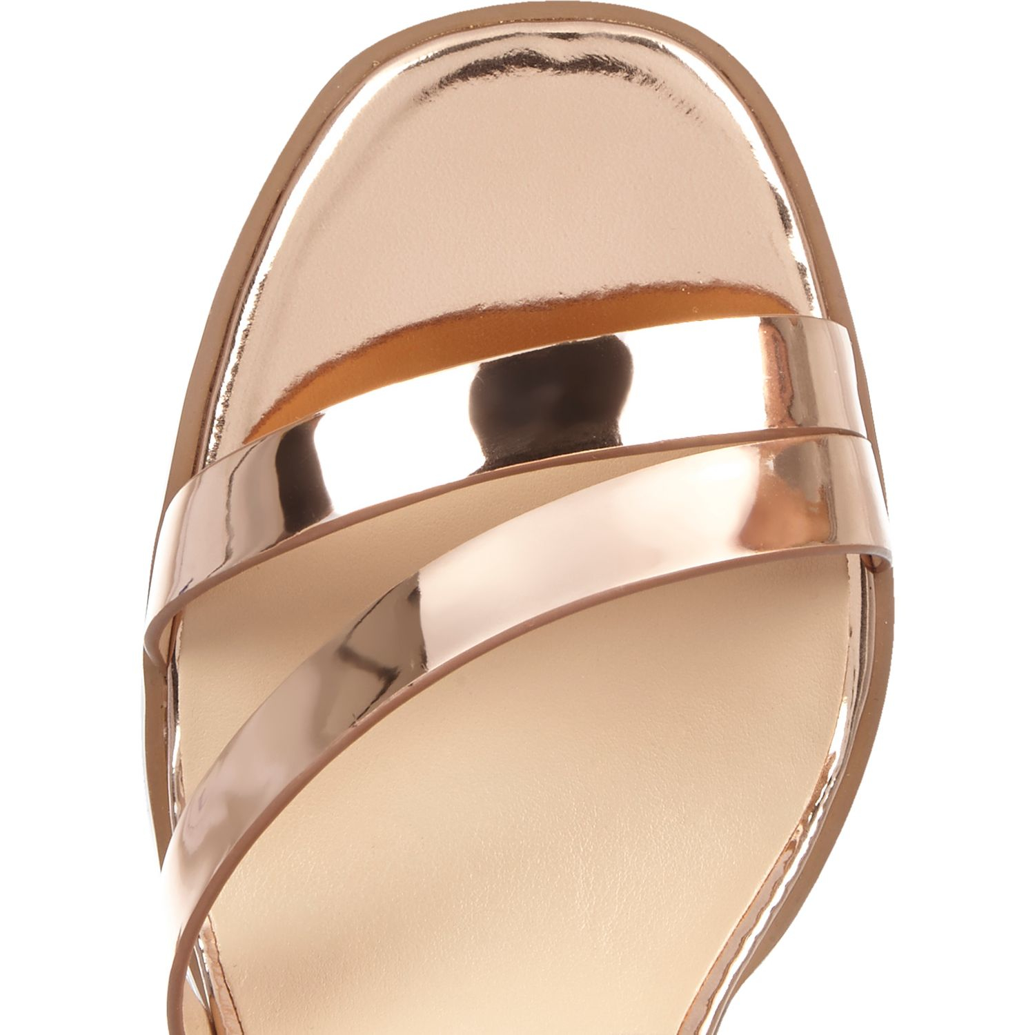 Lyst - River Island Rose Gold Glitter Block Heel Sandals in Metallic