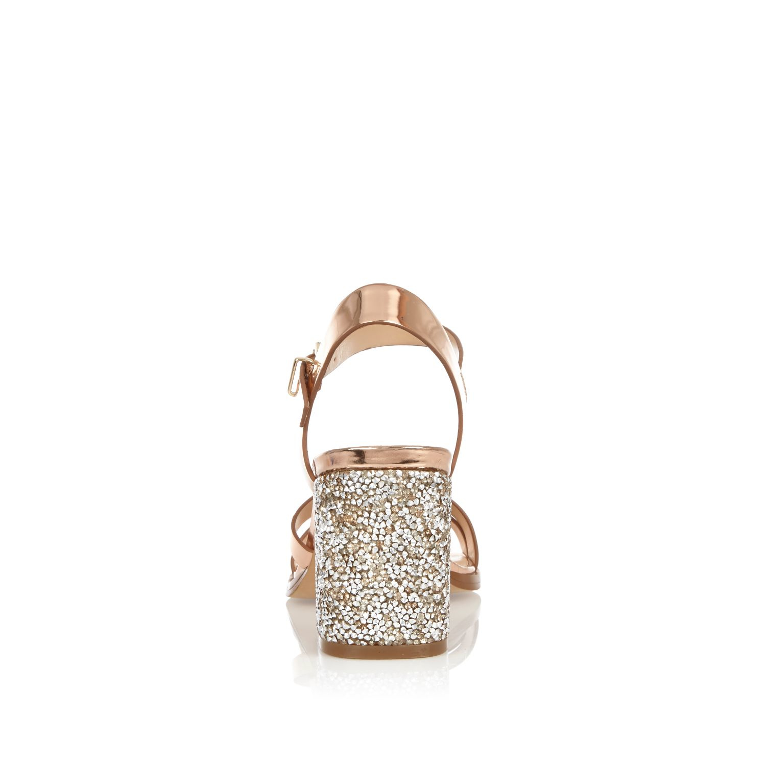 Rose Gold Glitter Block Heel Sandals 