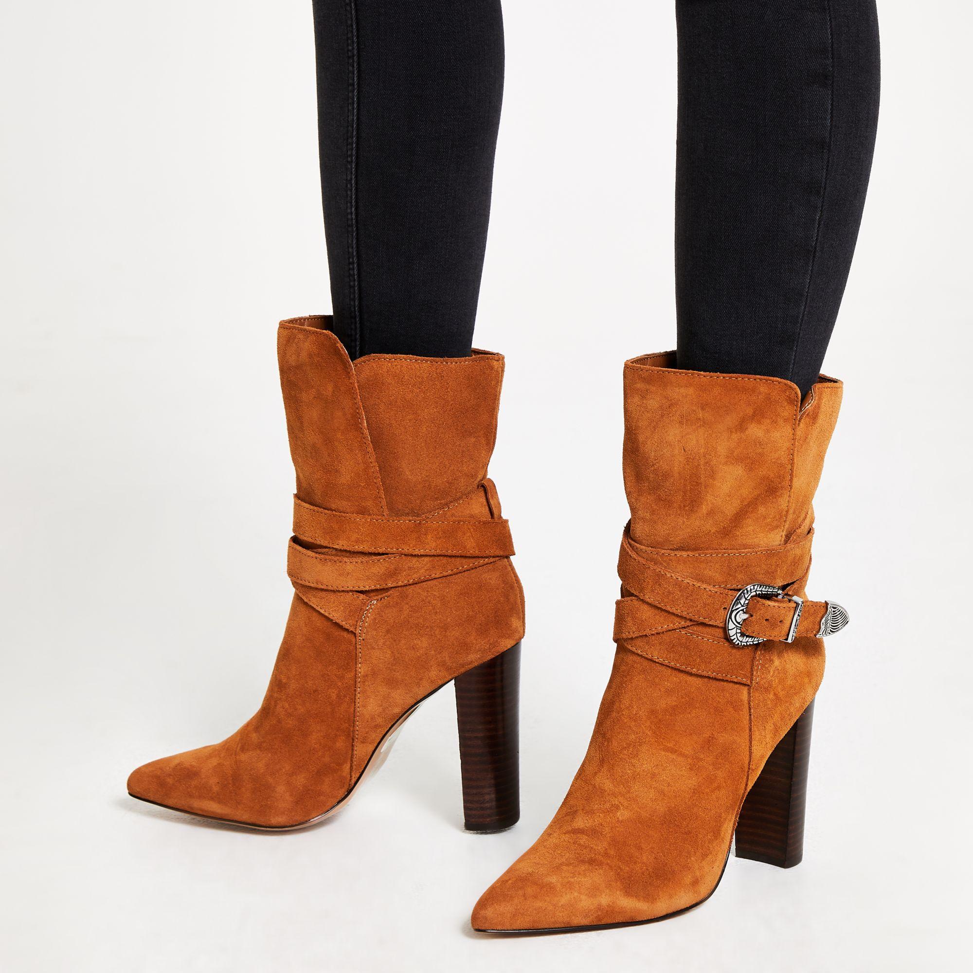 River Island Suede Western Heeled Boots in Brown - Lyst
