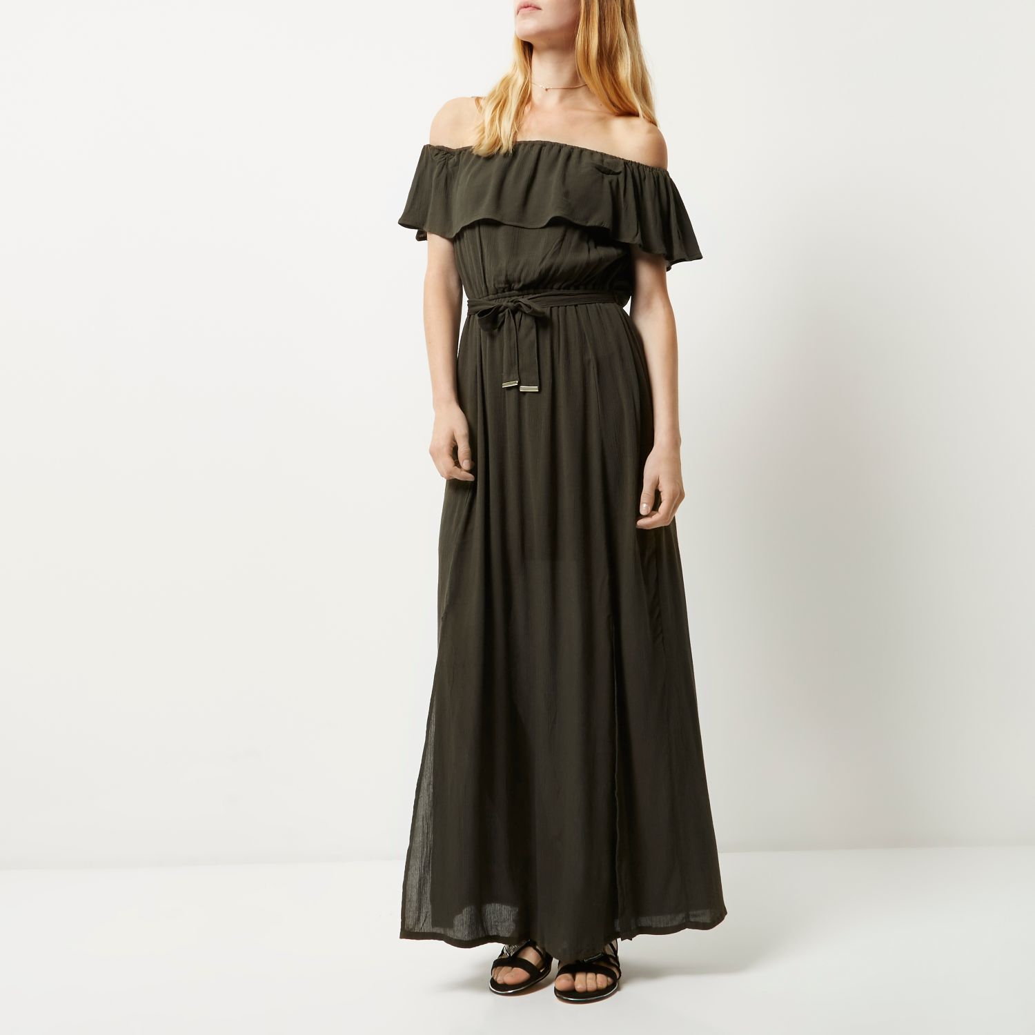 khaki bardot dress