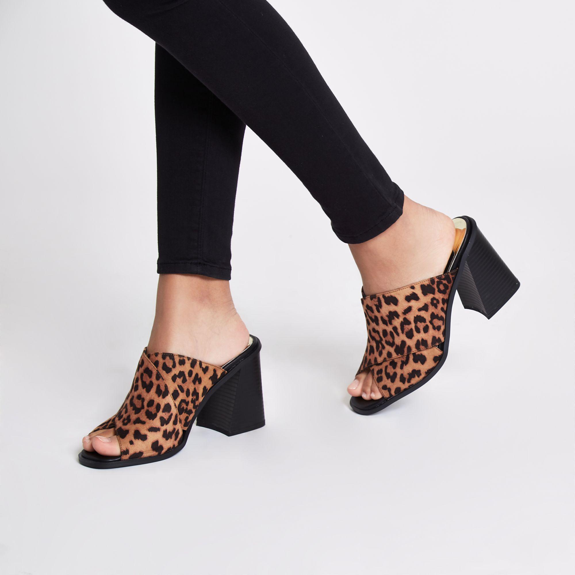 river island leopard print mules