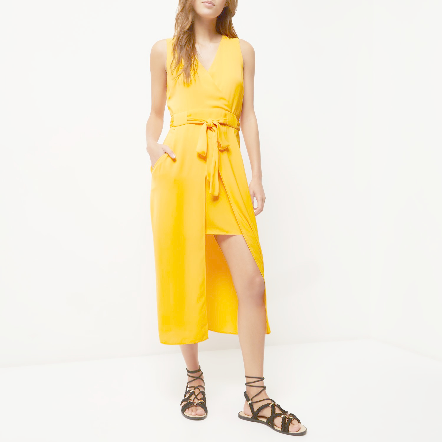 river island orange midi dress