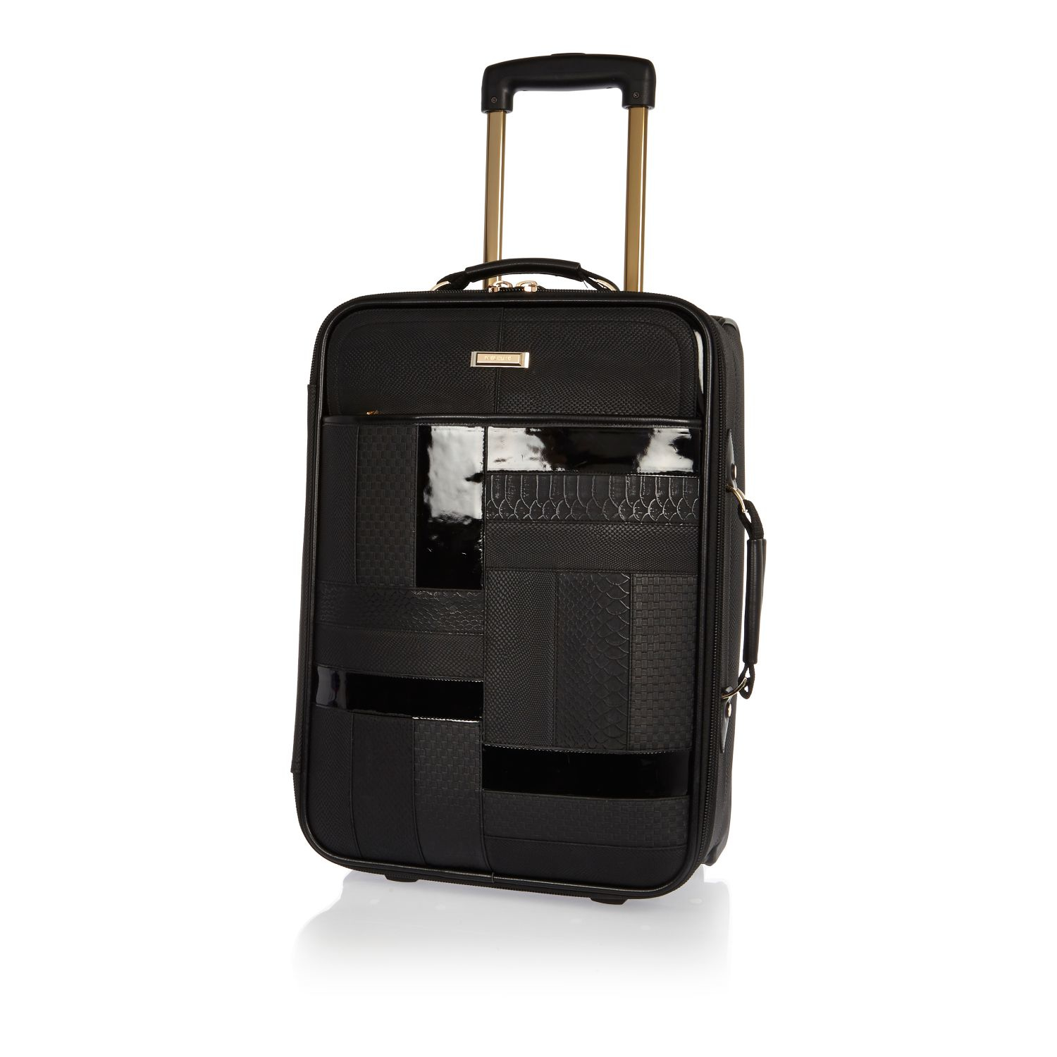 River Island Black Patent Panel Suitcase - Lyst