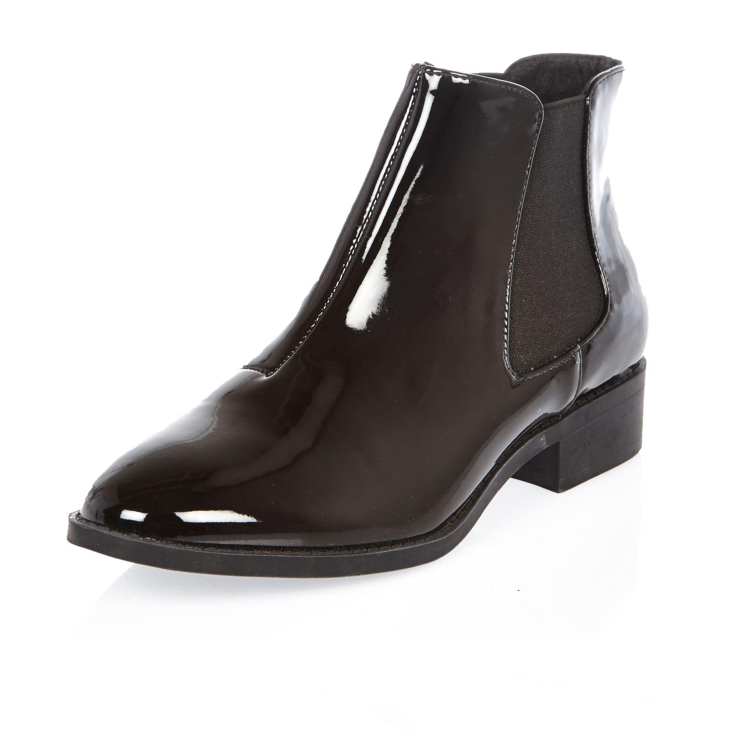 River Island Black Patent Chelsea Boots - Lyst
