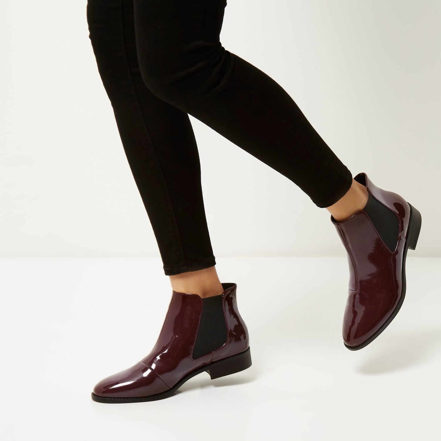 Burgundy Patent Chelsea Boots in Red 