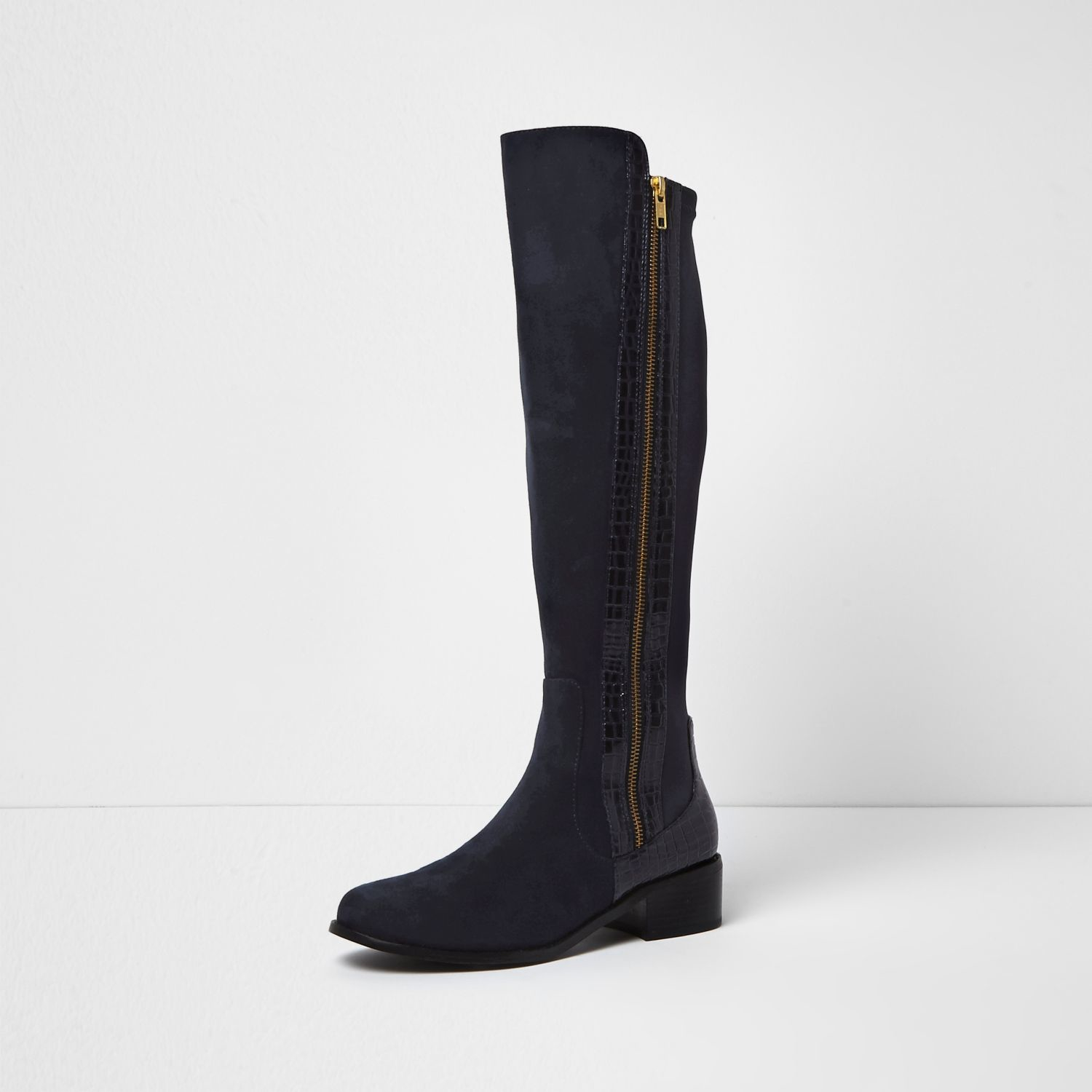 navy knee high boots river island