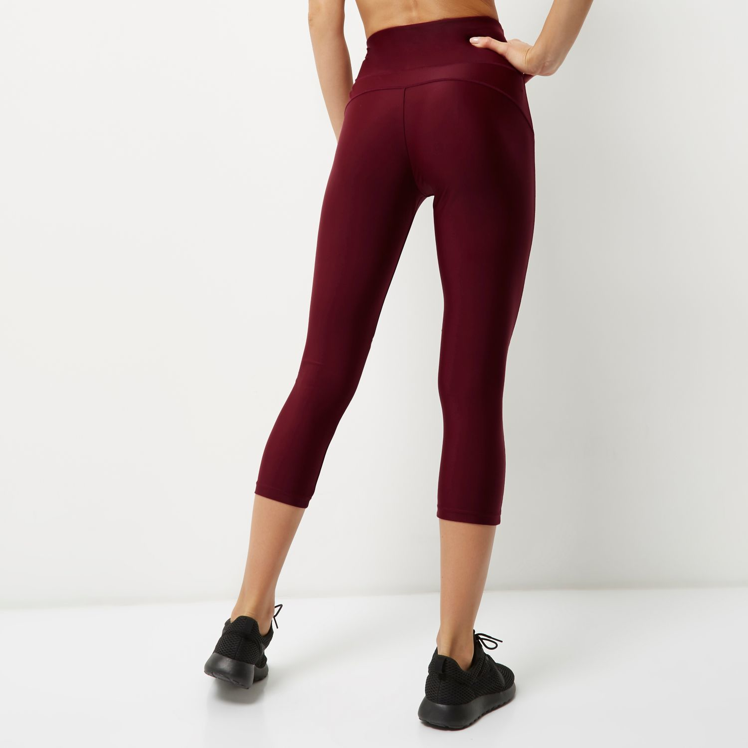 River Island Ri Active Burgundy Mesh Sports Capri Leggings in Black Lyst