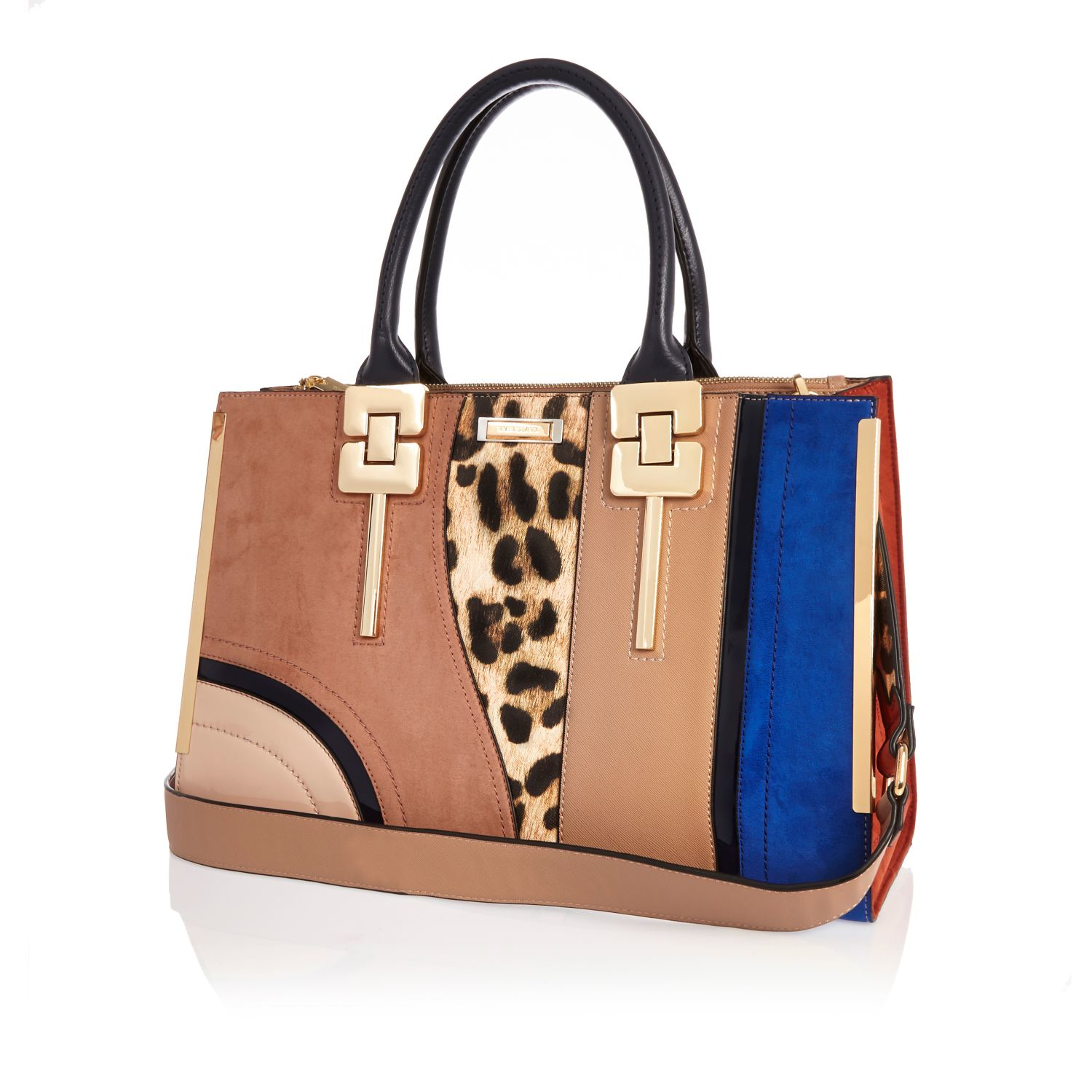 River Island Brown Patchwork Tote Bag - Lyst