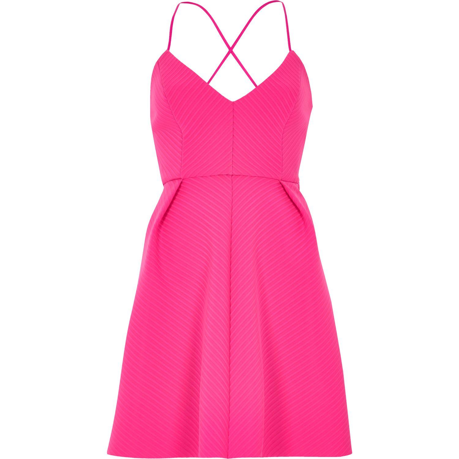 Lyst - River island Pink Strappy Skater Dress in Pink