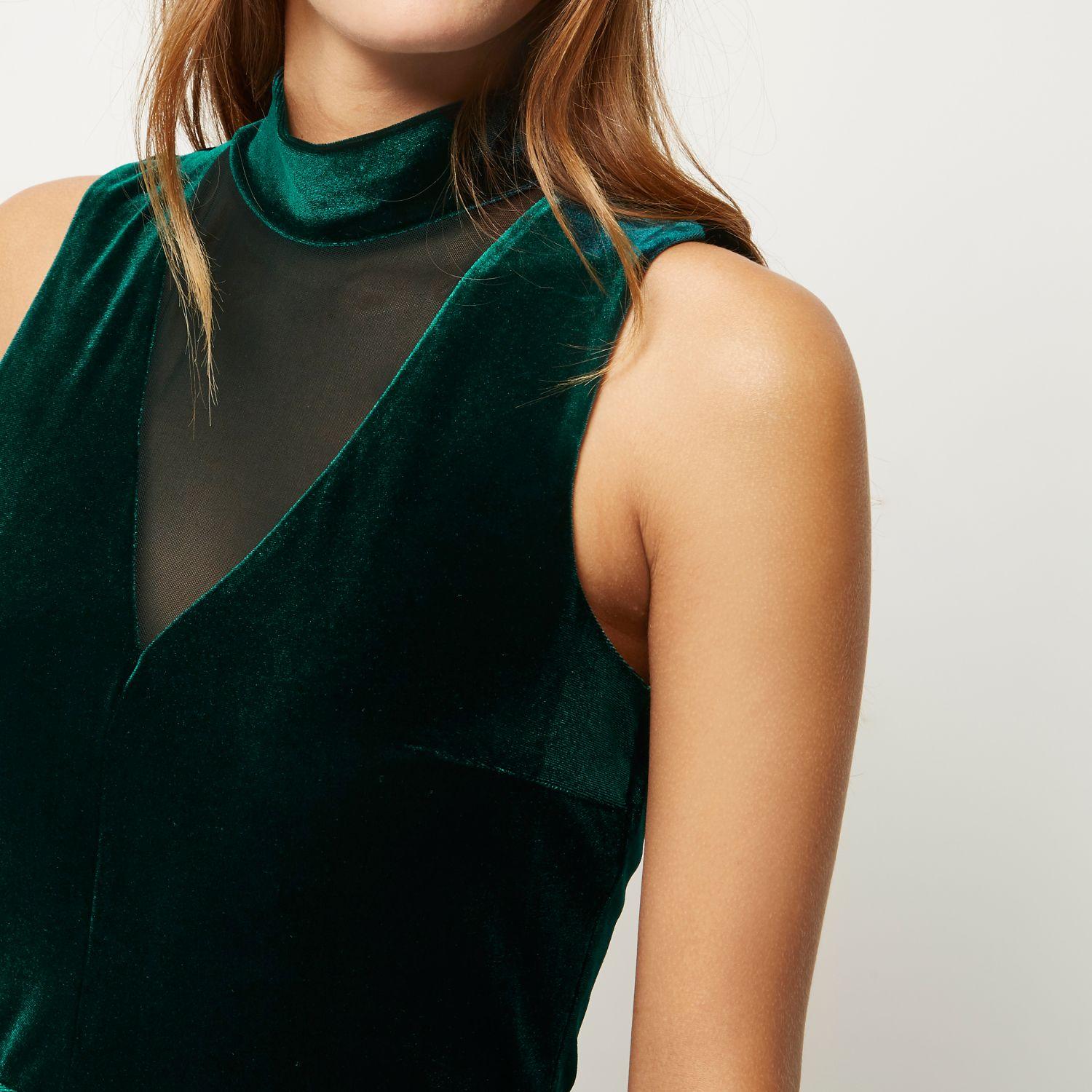 river island green velvet dress