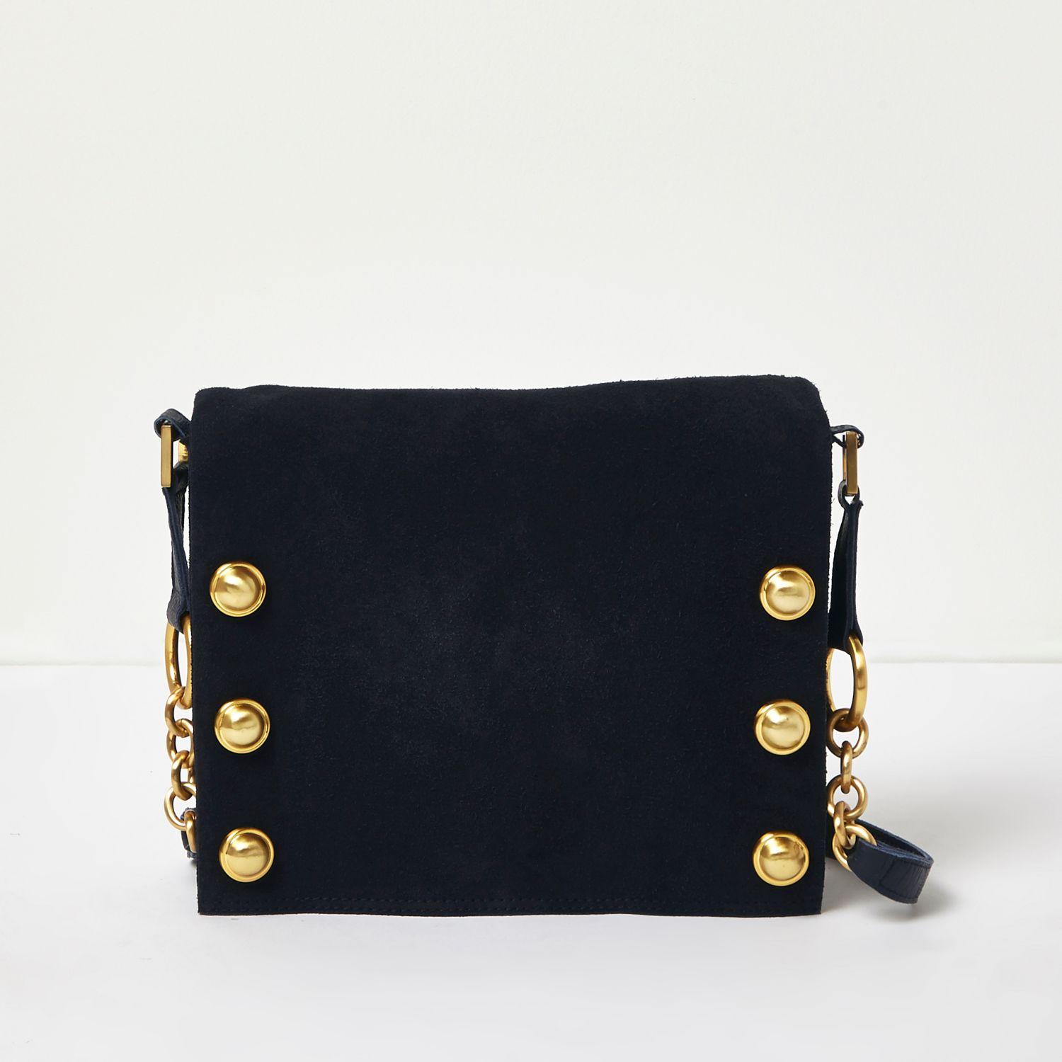 River Island Navy Suede Foldover Clutch Bag in Blue Lyst