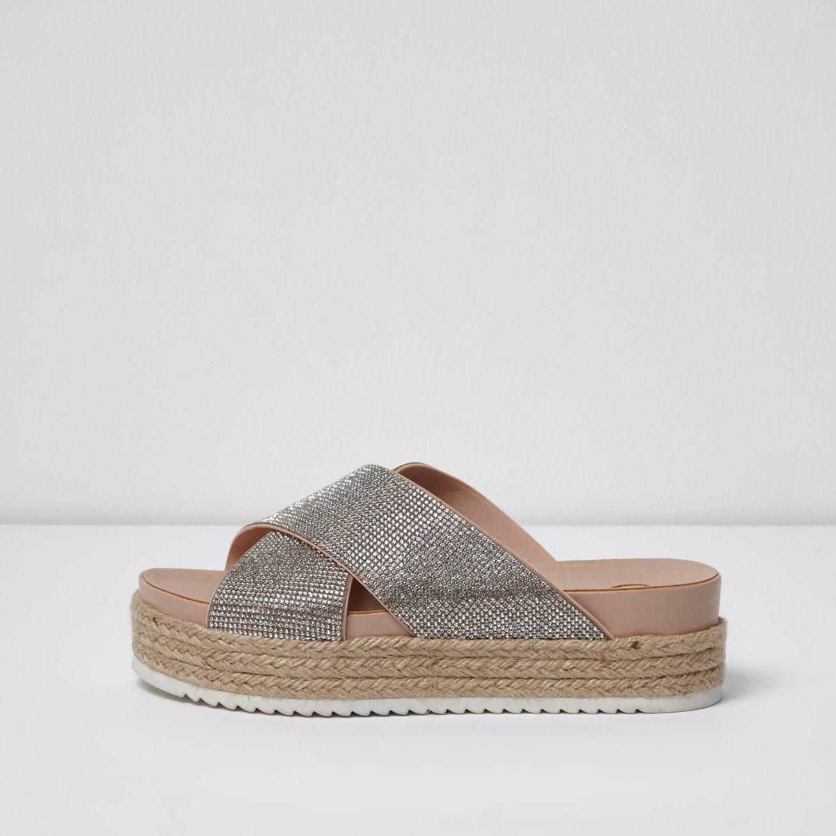 river island beige studded flatform espadrille wedges