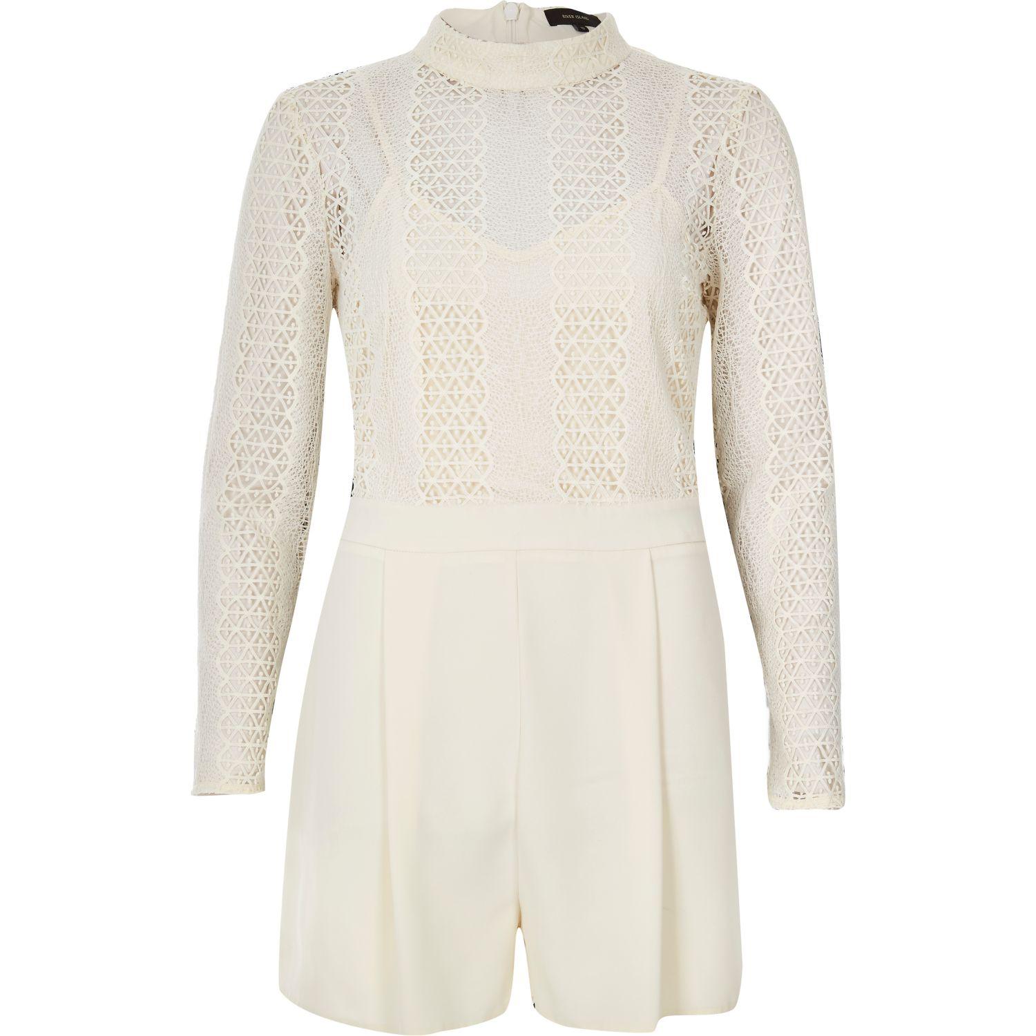 cream lace playsuit