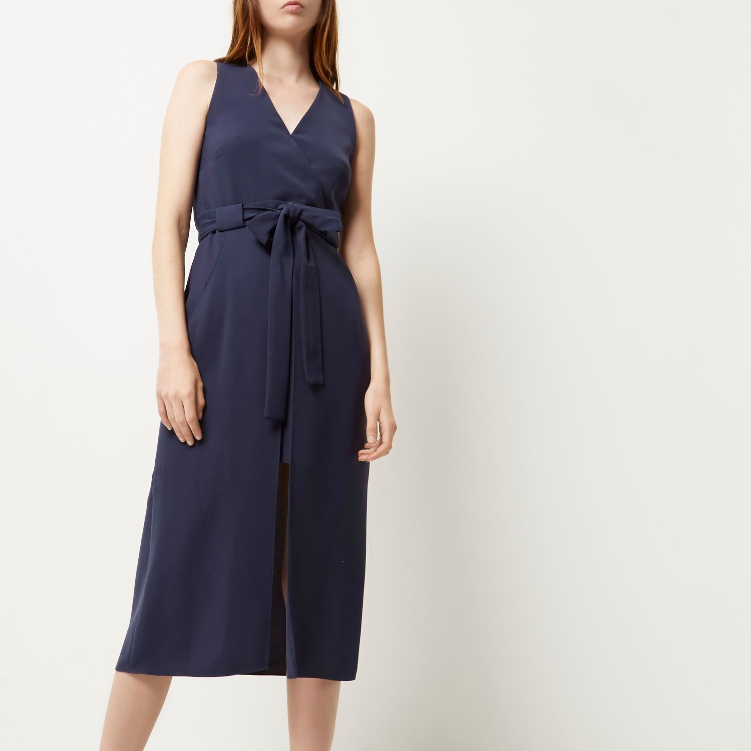 river island navy wrap dress