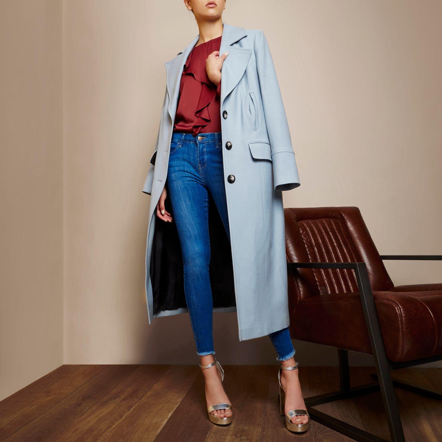 light blue long coat womens