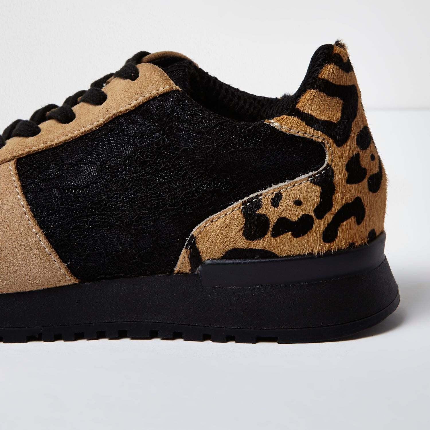 womens black leopard print trainers