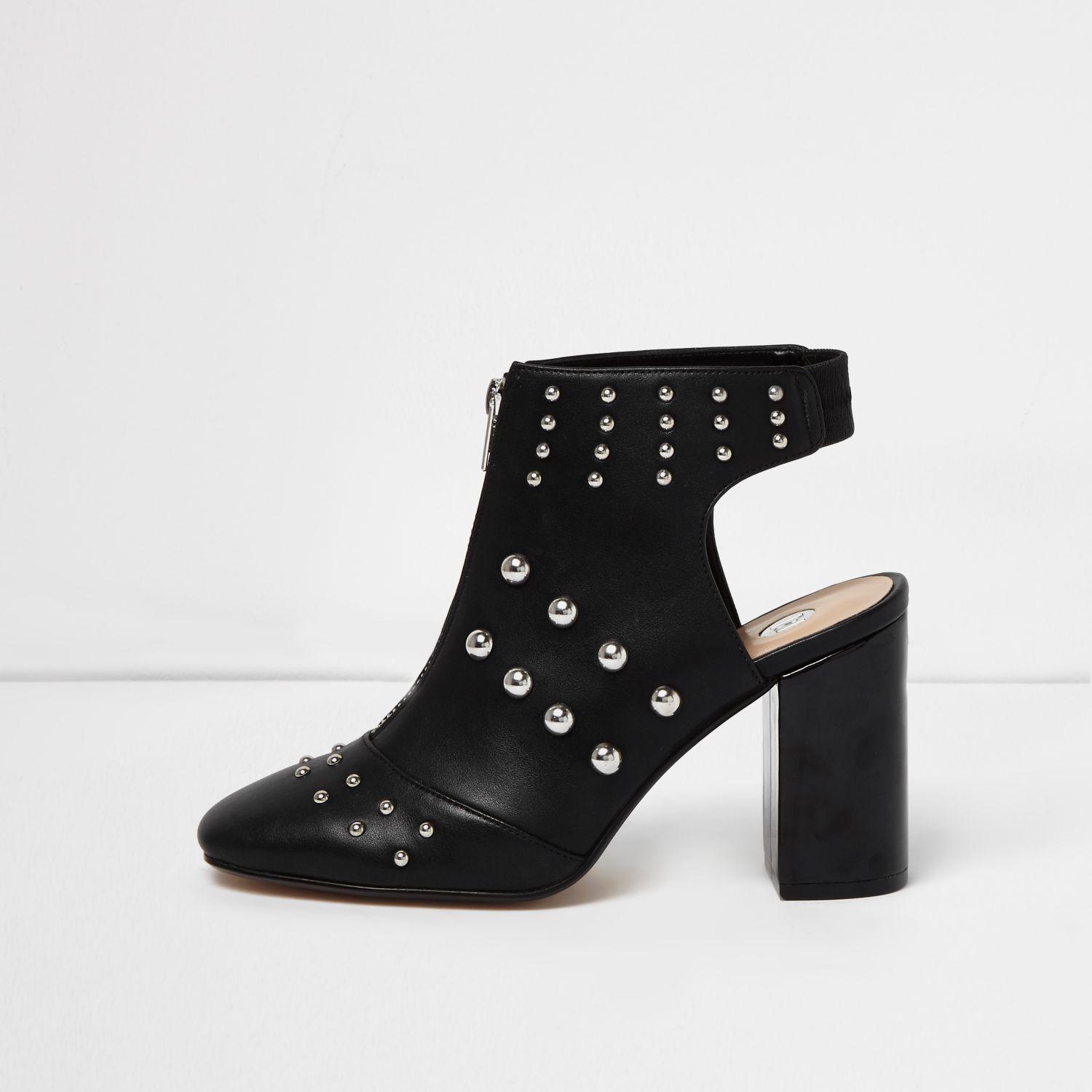River Island Leather Black Studded Shoe Boots - Lyst