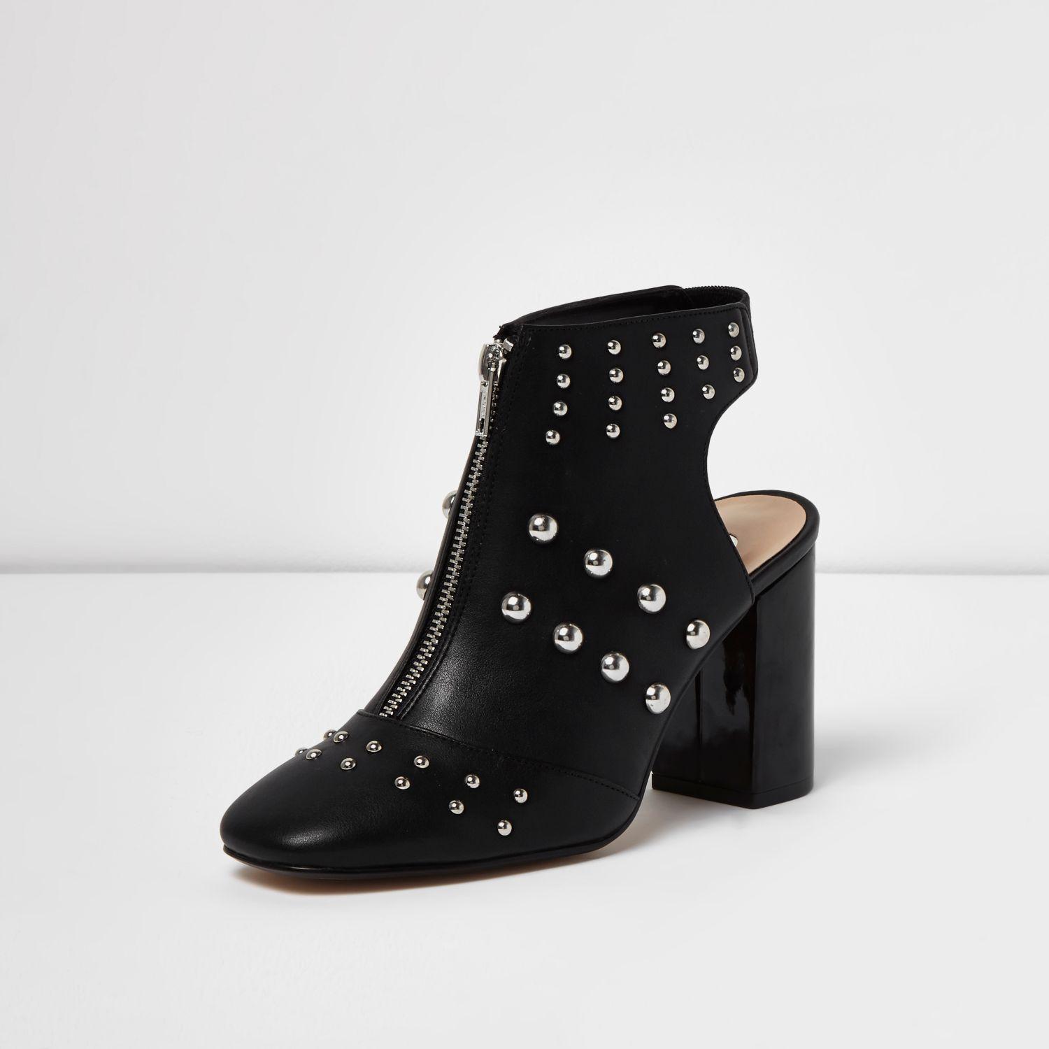 River Island Leather Black Studded Shoe Boots - Lyst