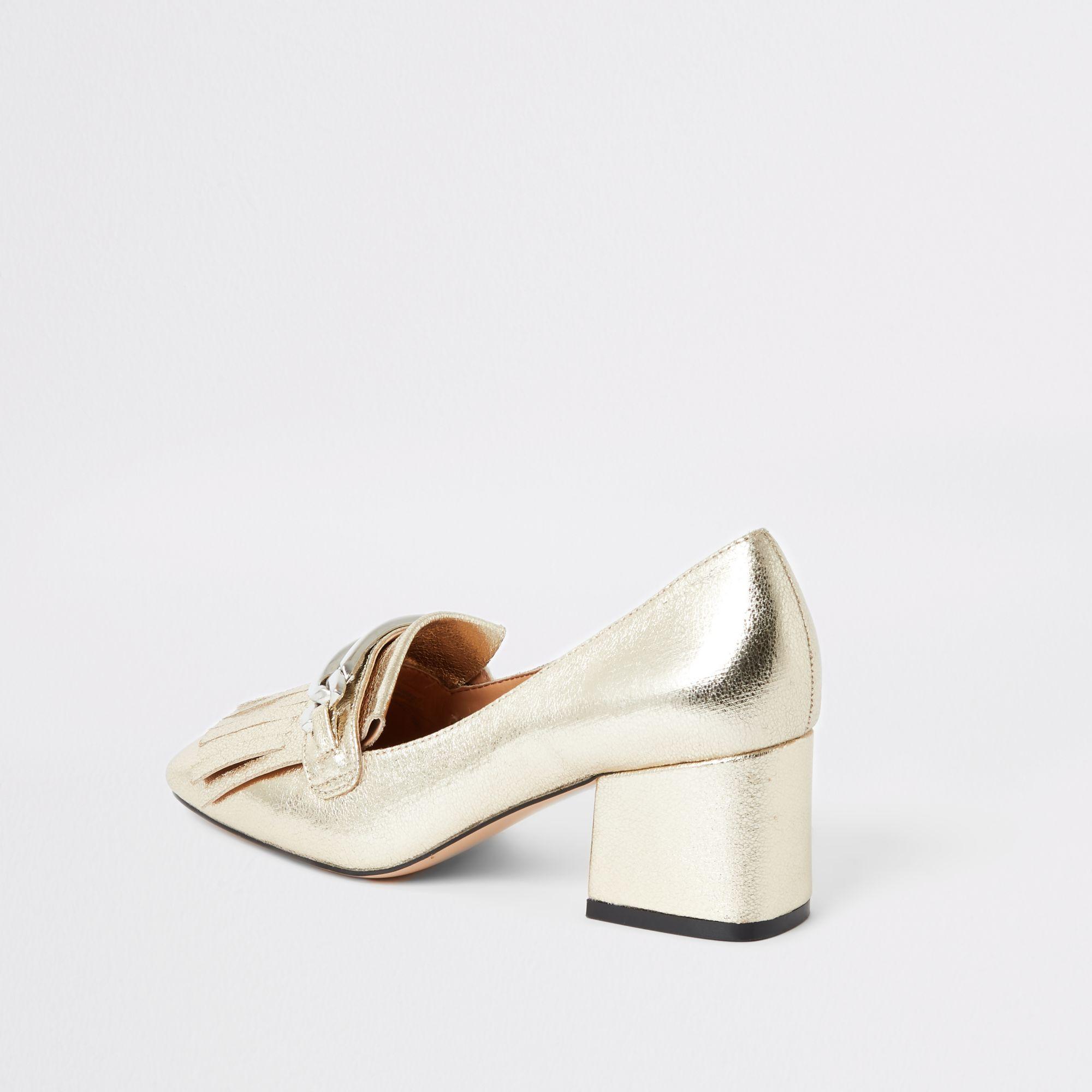 Gold heeled loafers sales