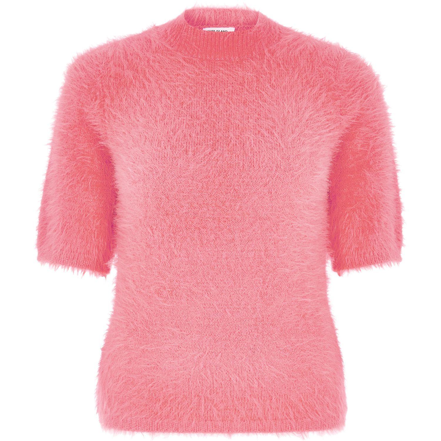River Island Pink Fluffy Turtleneck T-shirt | Lyst