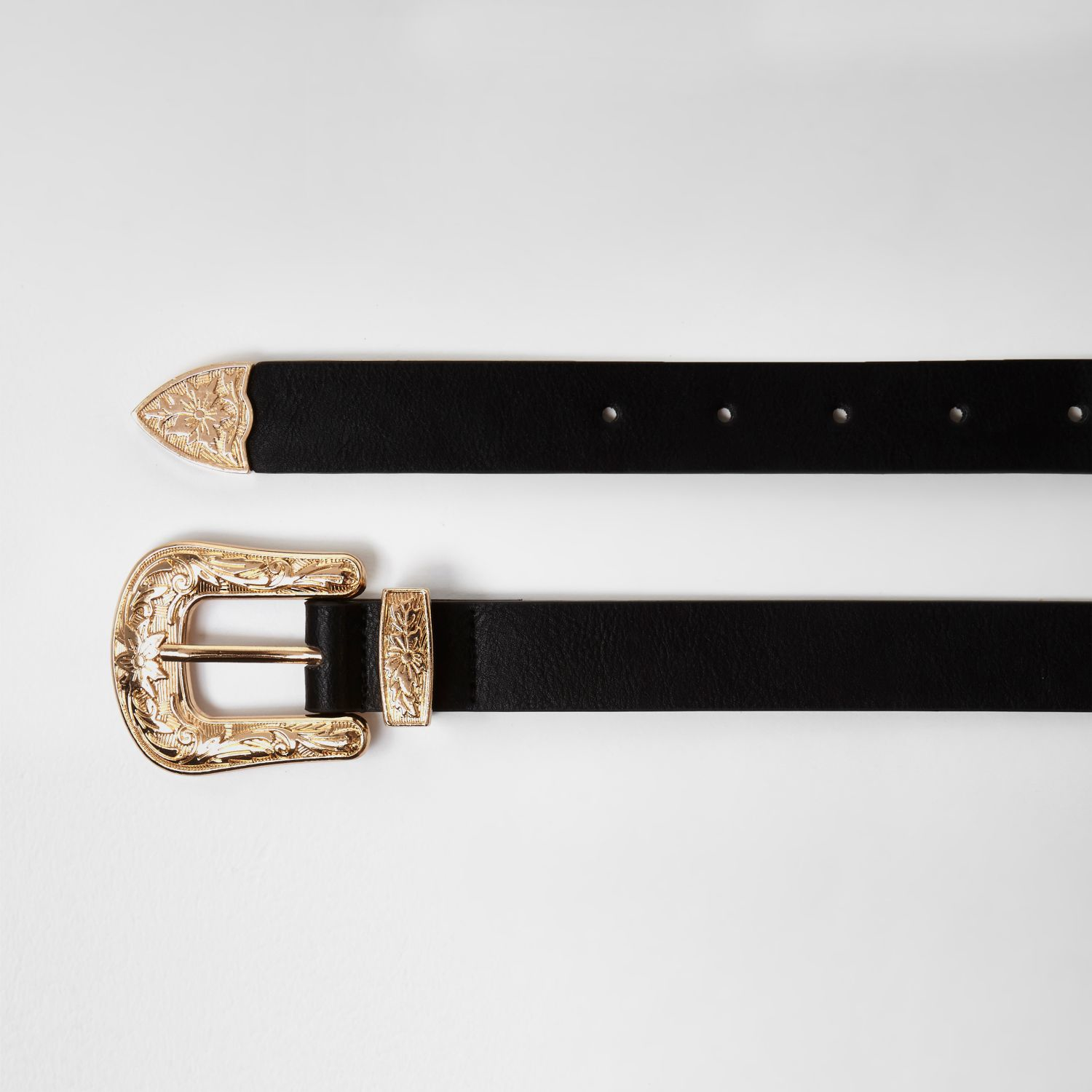 Black Croc Vintage Gold Buckle Western Belt