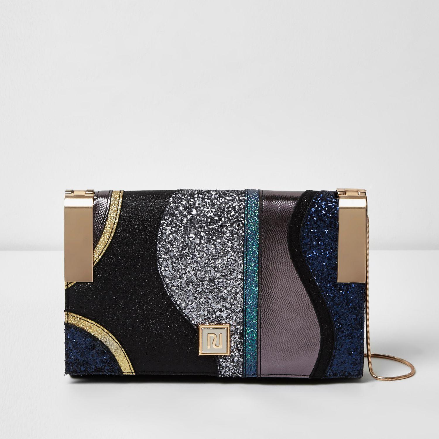 black glitter clutch bag