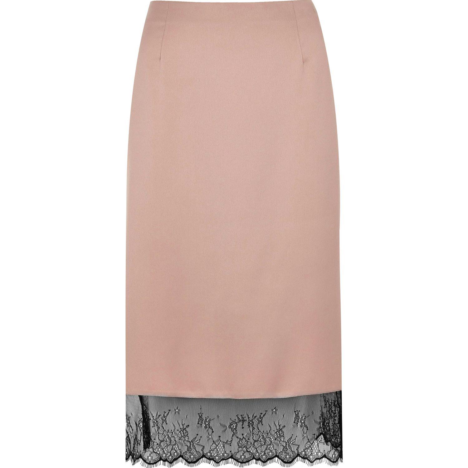 River Island Light Pink Lace Pencil Skirt River Island Light Pink Lace Pencil Skirt