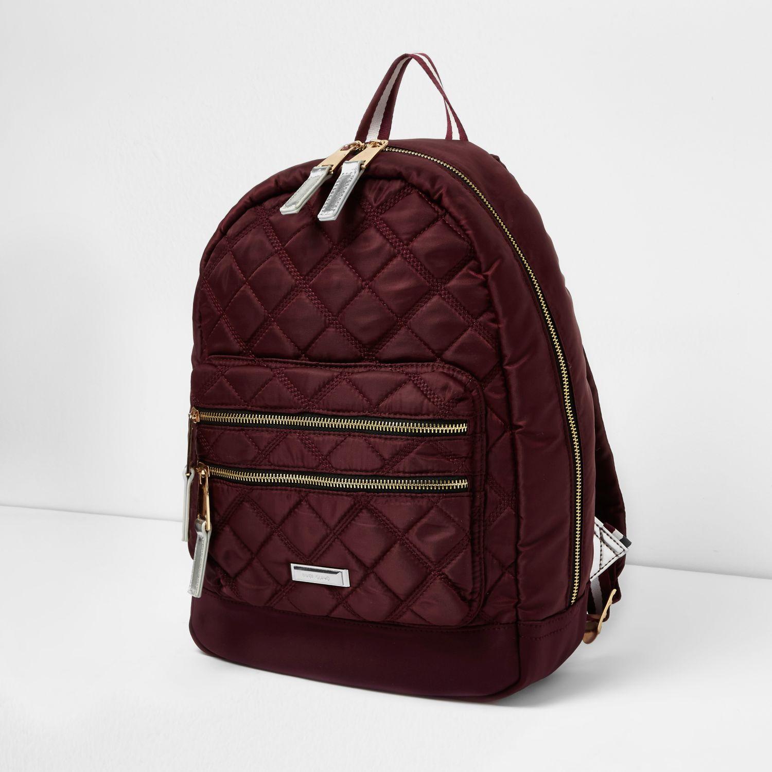 River Island Synthetic Burgundy Quilted Backpack Lyst